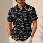 T-65B X-Wing Starfighter Blueprint Hawaiian Shirt with Pocket - Star Wars Schematic Button Down Shirt