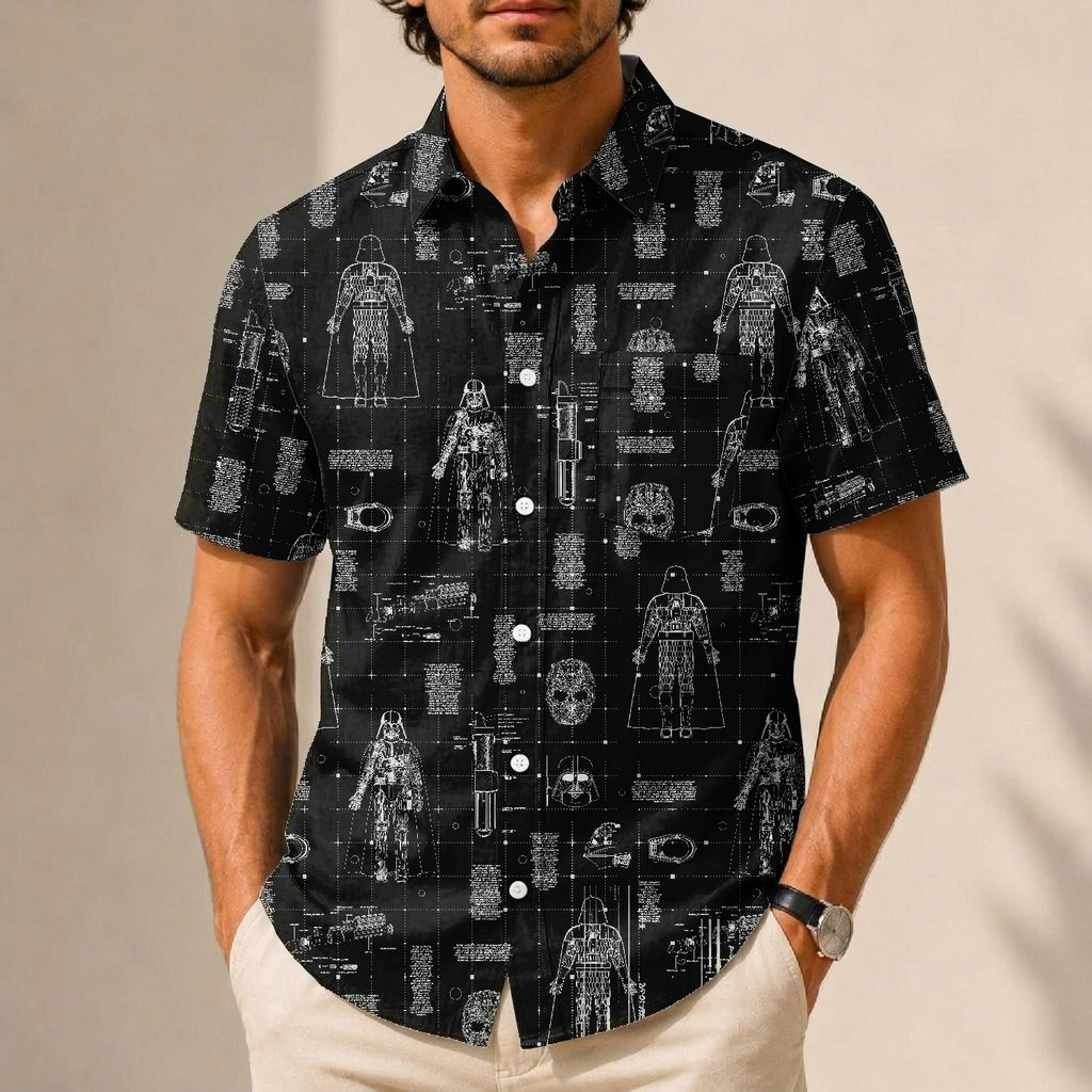 Darth Vader's Equipment Blueprint Hawaiian Shirt with Pocket - Galactic Schematic Button Down Shirt