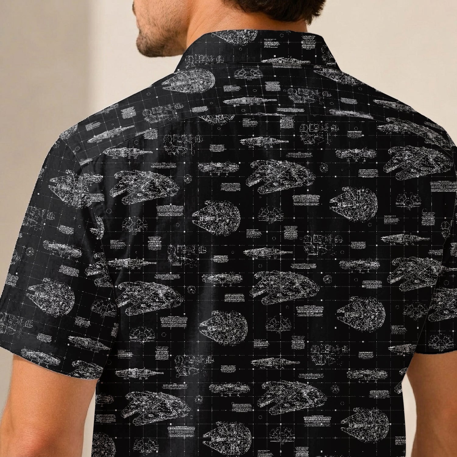 Millennium Falcon Blueprint Hawaiian Shirt with Pocket - Star Wars Schematic Button Down Shirt