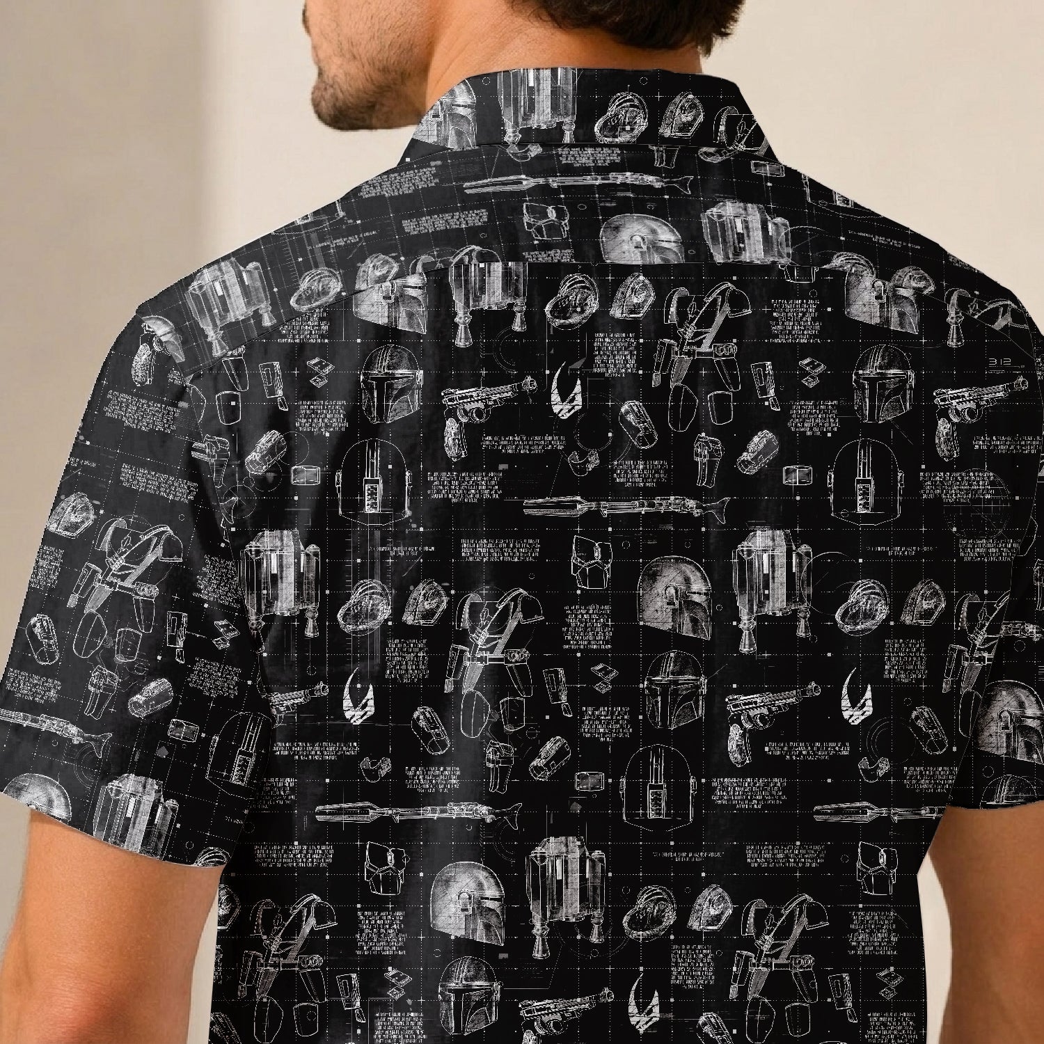 Mando Equipment Blueprint Hawaiian Shirt with Pocket - Galactic Schematic Button Down Shirt