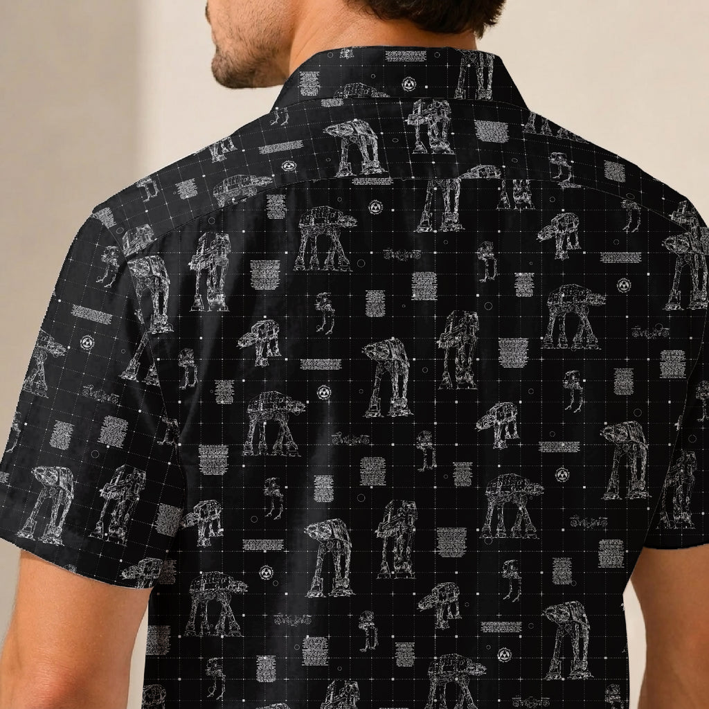 AT-AT Blueprint Hawaiian Shirt with Pocket - Star Wars Schematic Button Down Shirt