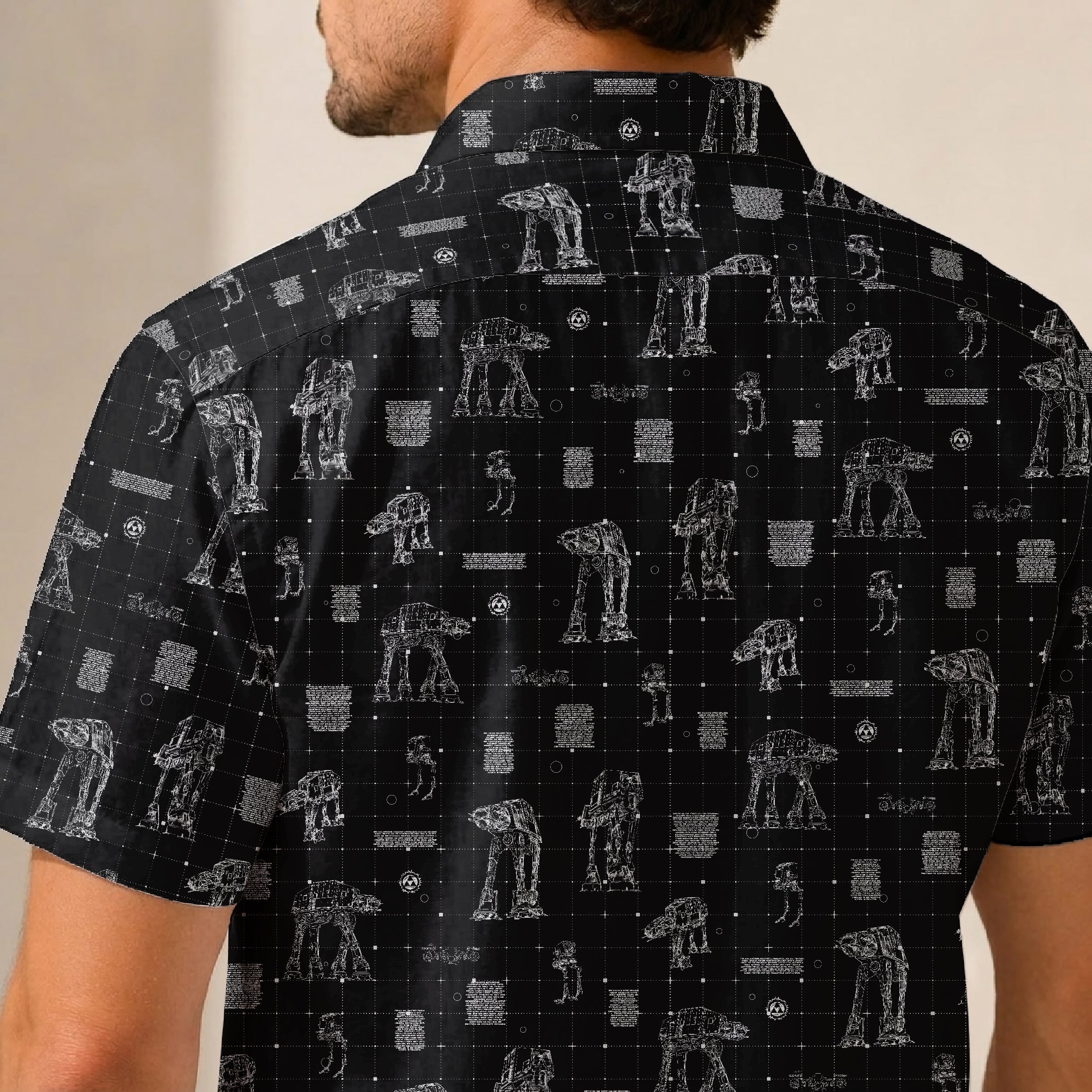 AT-AT Blueprint Hawaiian Shirt with Pocket - Star Wars Schematic Button Down Shirt