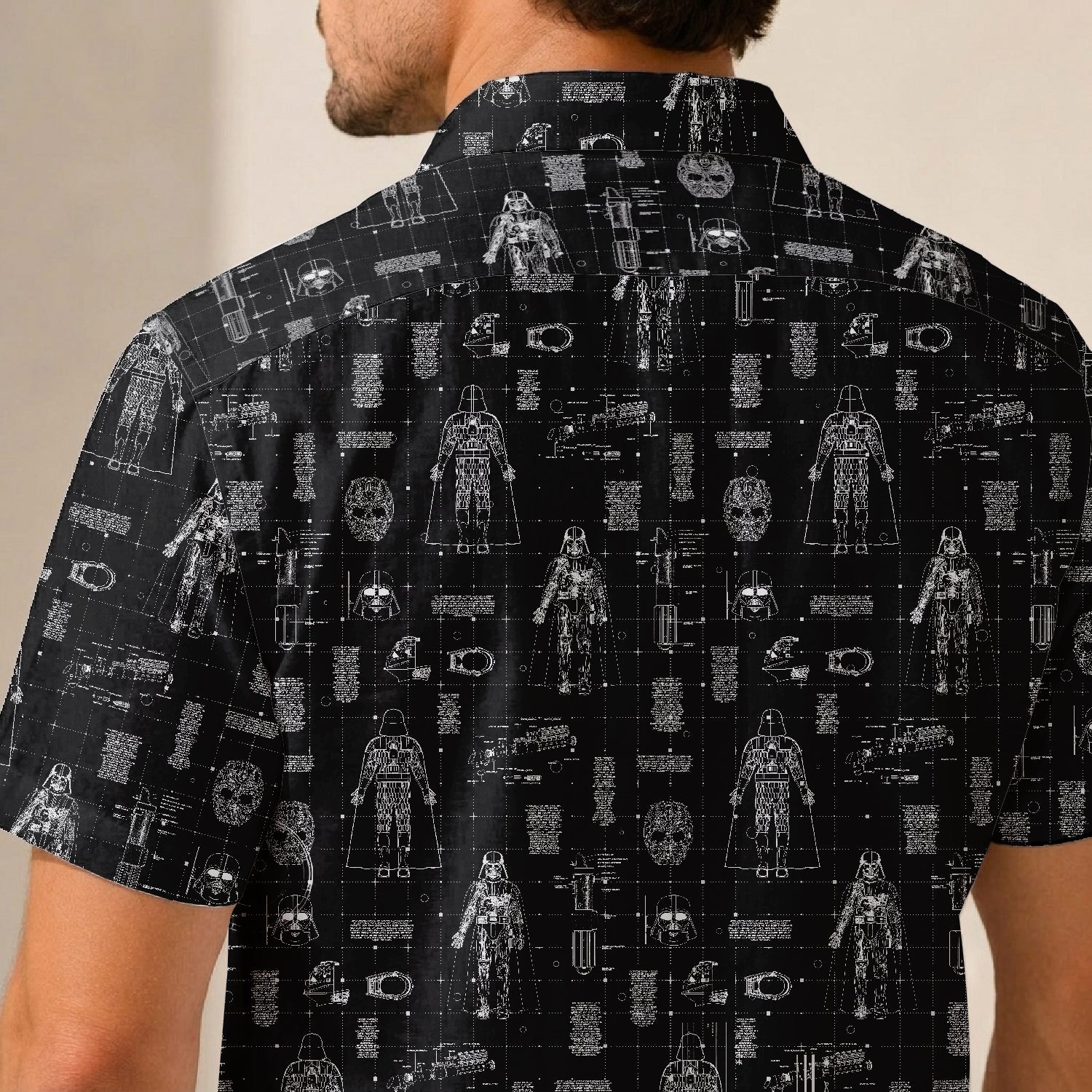Darth Vader's Equipment Blueprint Hawaiian Shirt with Pocket - Galactic Schematic Button Down Shirt