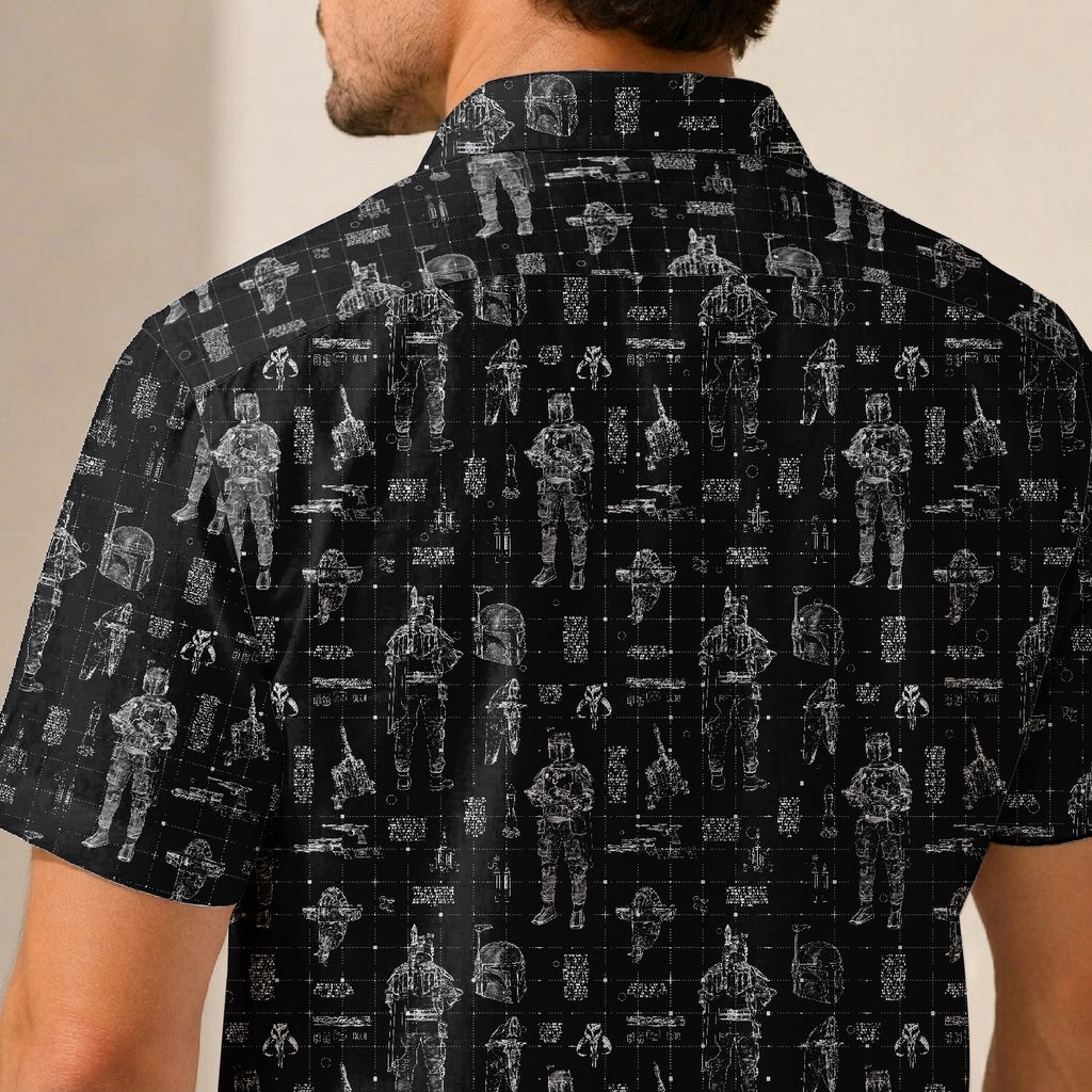 Boba Fett Equipment Blueprint Hawaiian Shirt with Pocket - Galactic Schematic Button Down Shirt