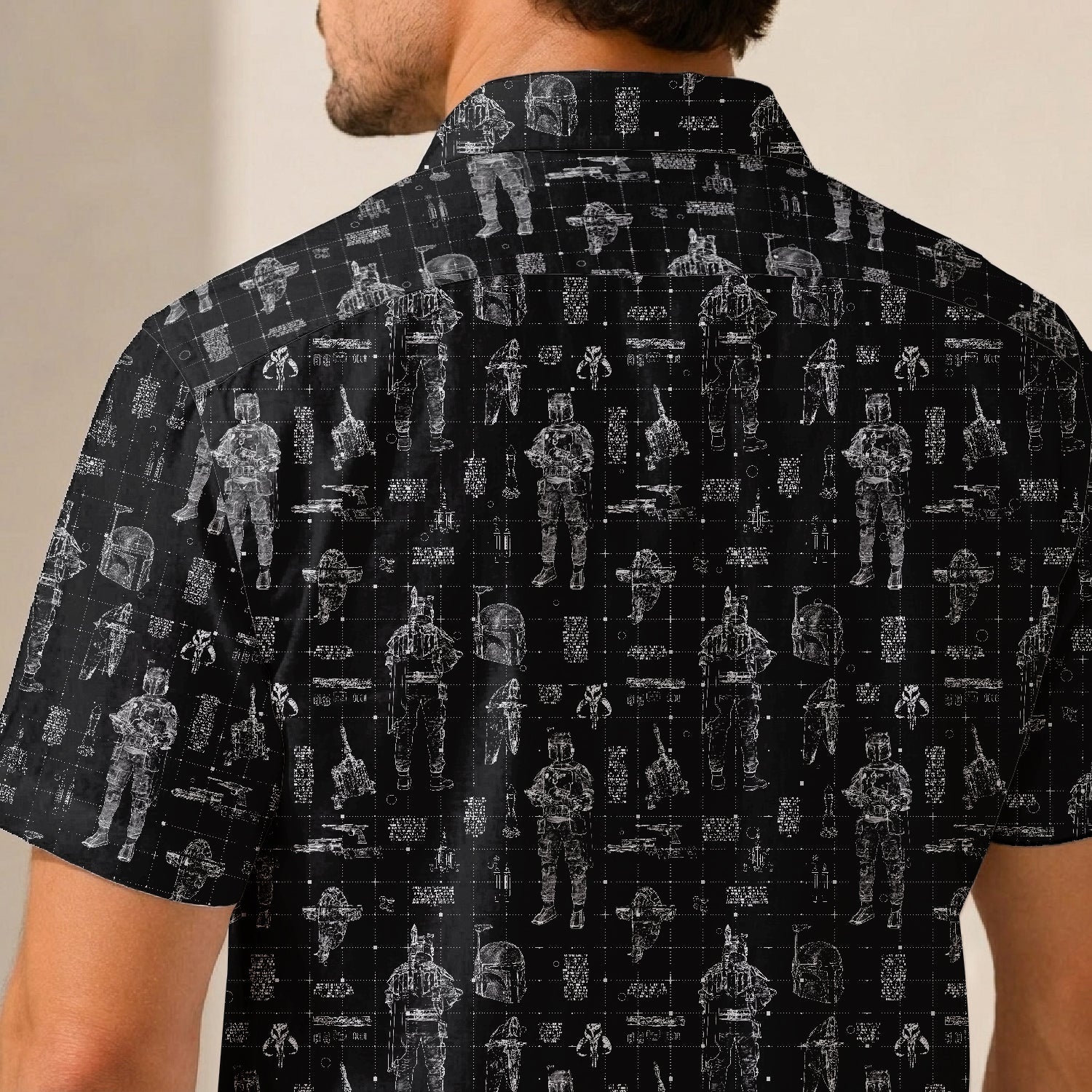 Boba Fett Equipment Blueprint Hawaiian Shirt with Pocket - Galactic Schematic Button Down Shirt