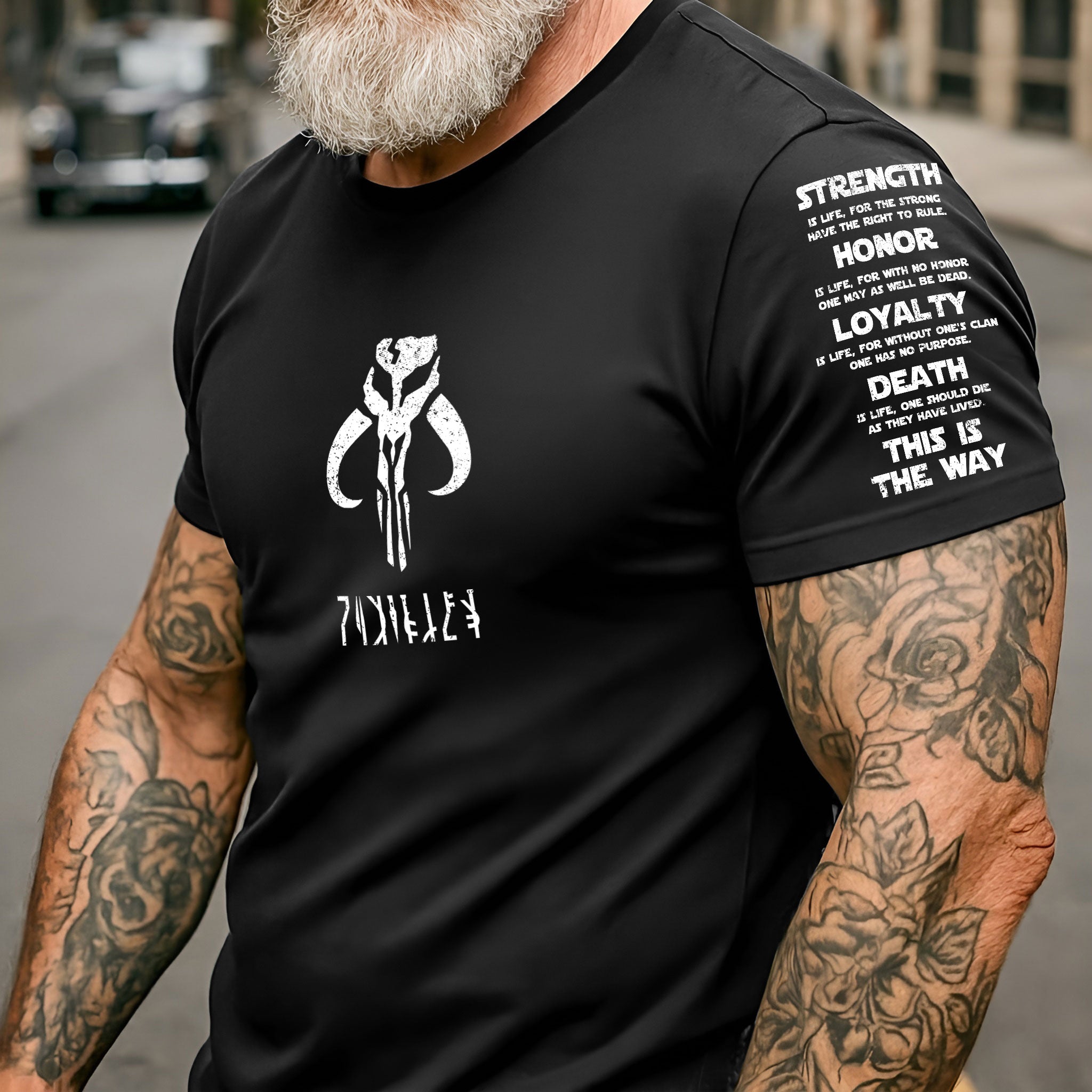 Custom Name in Aurebesh/Mando'a and Galactic Code Sleeve Printed Shirt - Personalized Shirt and Sleeve
