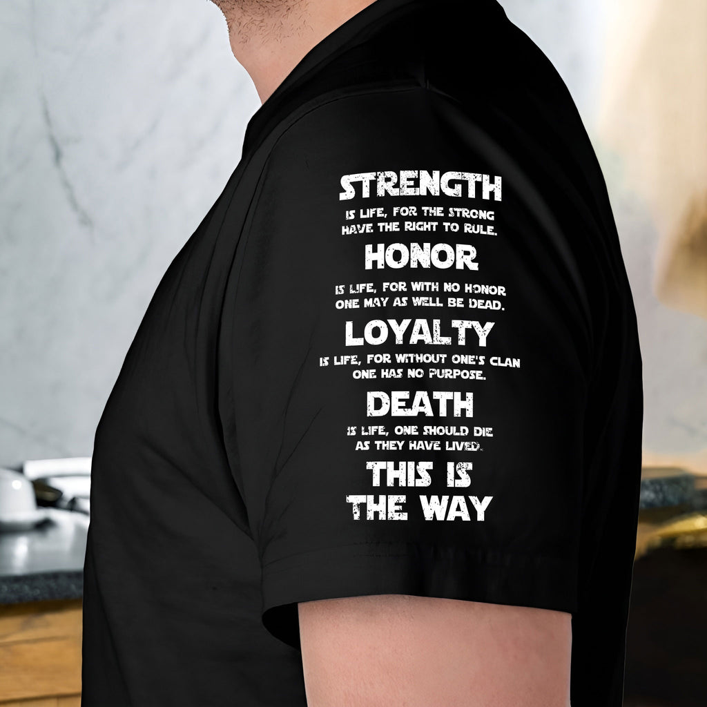 Custom Name in Aurebesh/Mando'a and Star Wars Code Sleeve Printed Shirt - Personalized Shirt and Sleeve