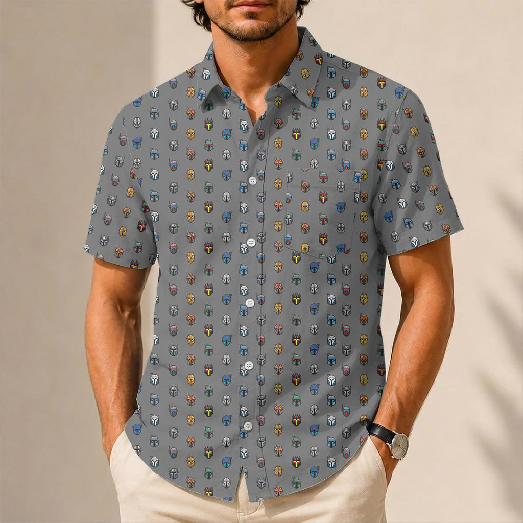Galactic Mandalorian Pattern Hawaiian Shirt with Pocket - Galactic Button Down Shirt