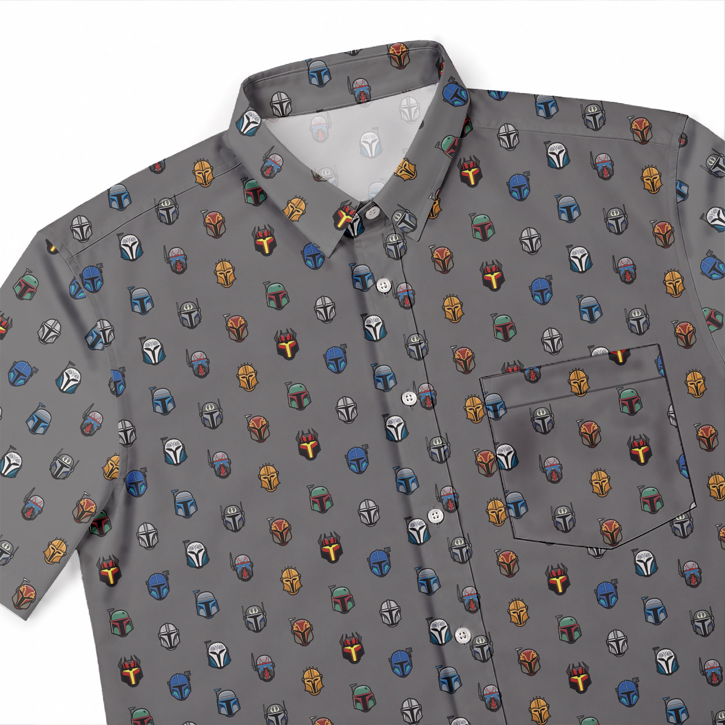 Galactic Mando Pattern Hawaiian Shirt with Pocket - Galactic Button Down Shirt