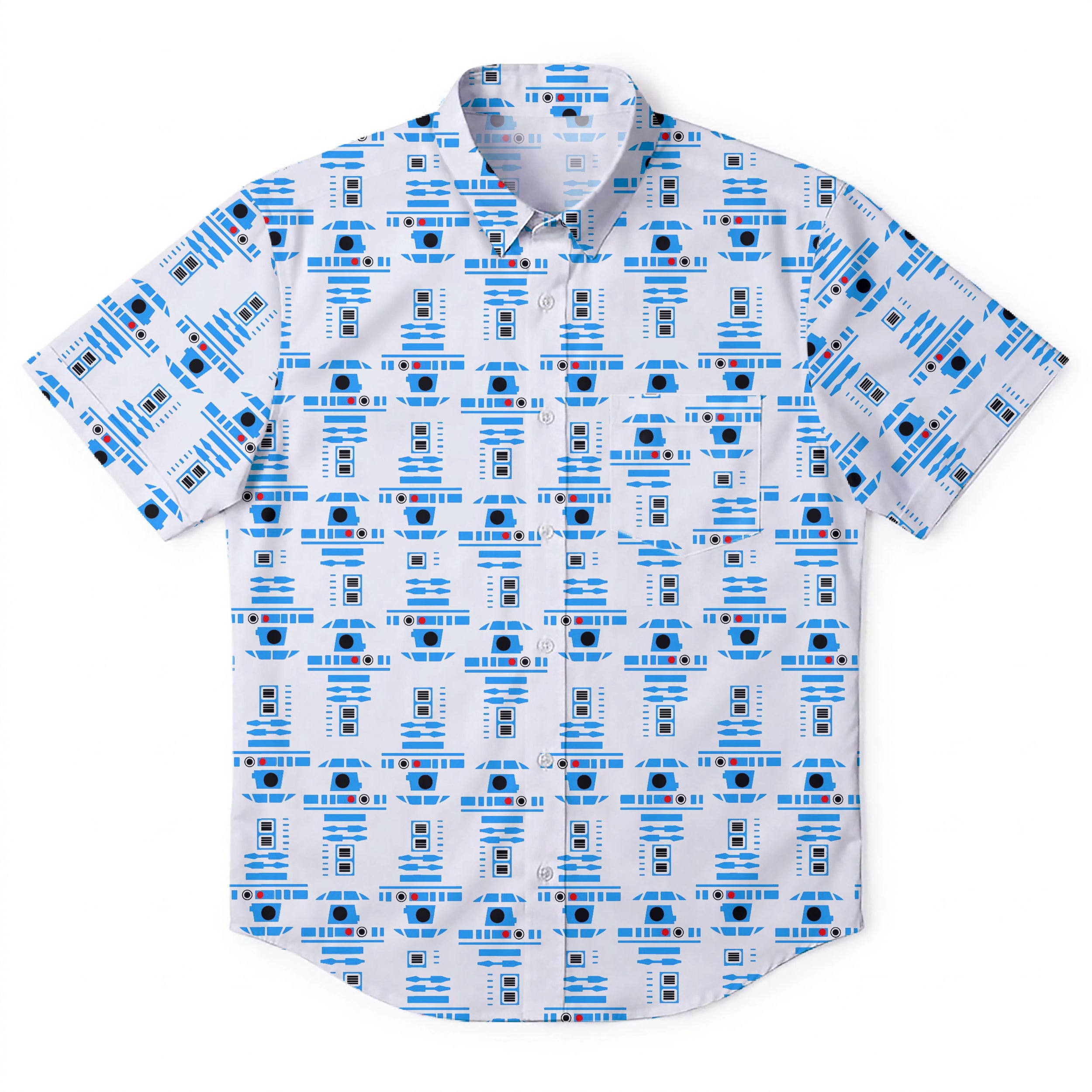 Star Wars R2D2 Pattern Hawaiian Shirt with Pocket - Star Wars Button Down Shirt