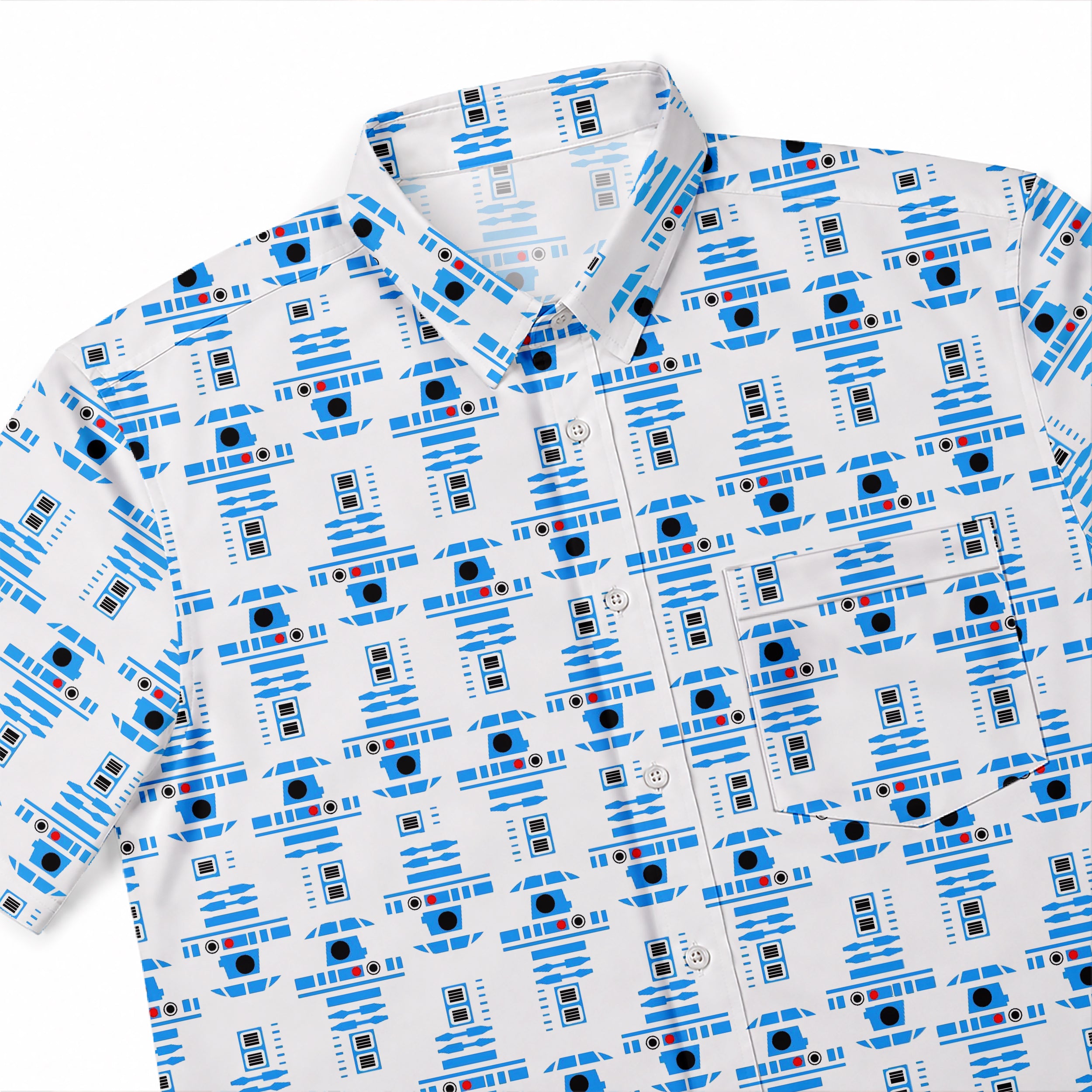 Star Wars R2D2 Pattern Hawaiian Shirt with Pocket - Star Wars Button Down Shirt