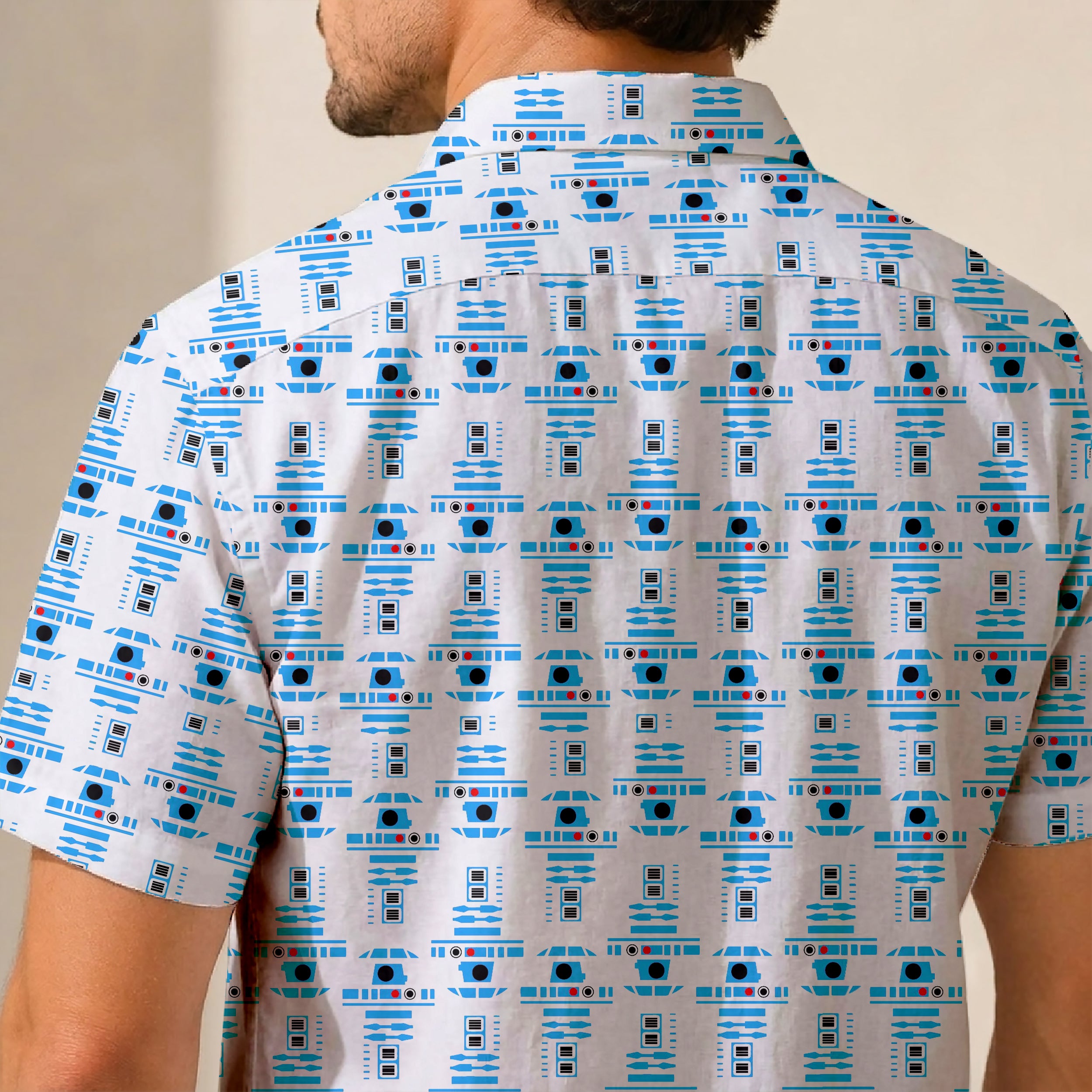 Star Wars R2D2 Pattern Hawaiian Shirt with Pocket - Star Wars Button Down Shirt