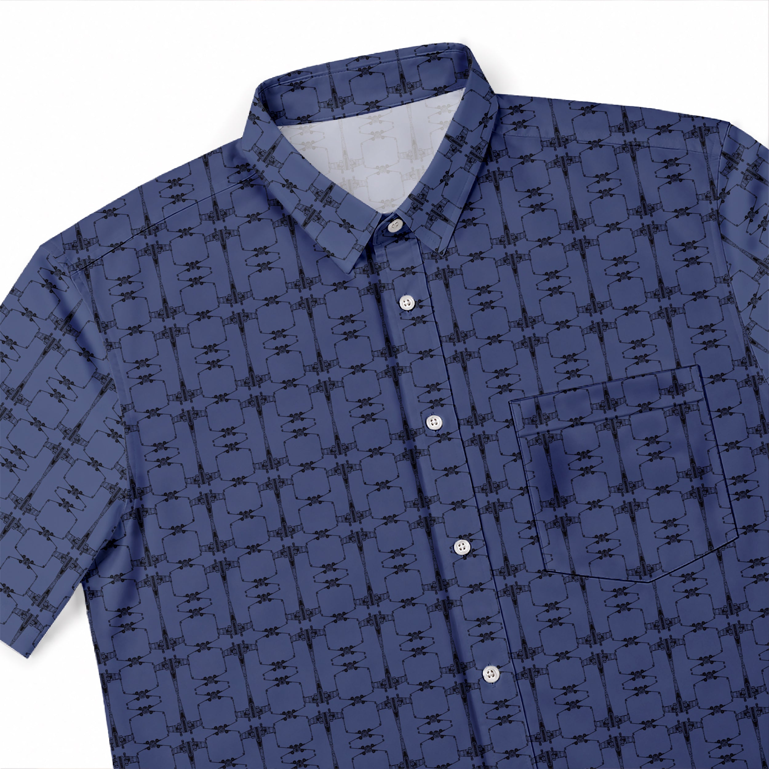X-Wing Starfighter Pattern Hawaiian Shirt with Pocket - Star Wars Button Down Shirt
