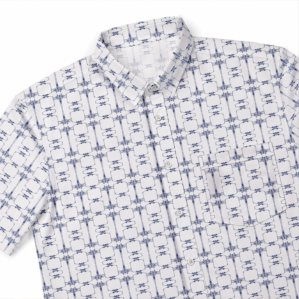 Galactic X-Wing Starfighter Pattern Hawaiian Shirt with Pocket - Galactic Button Down Shirt