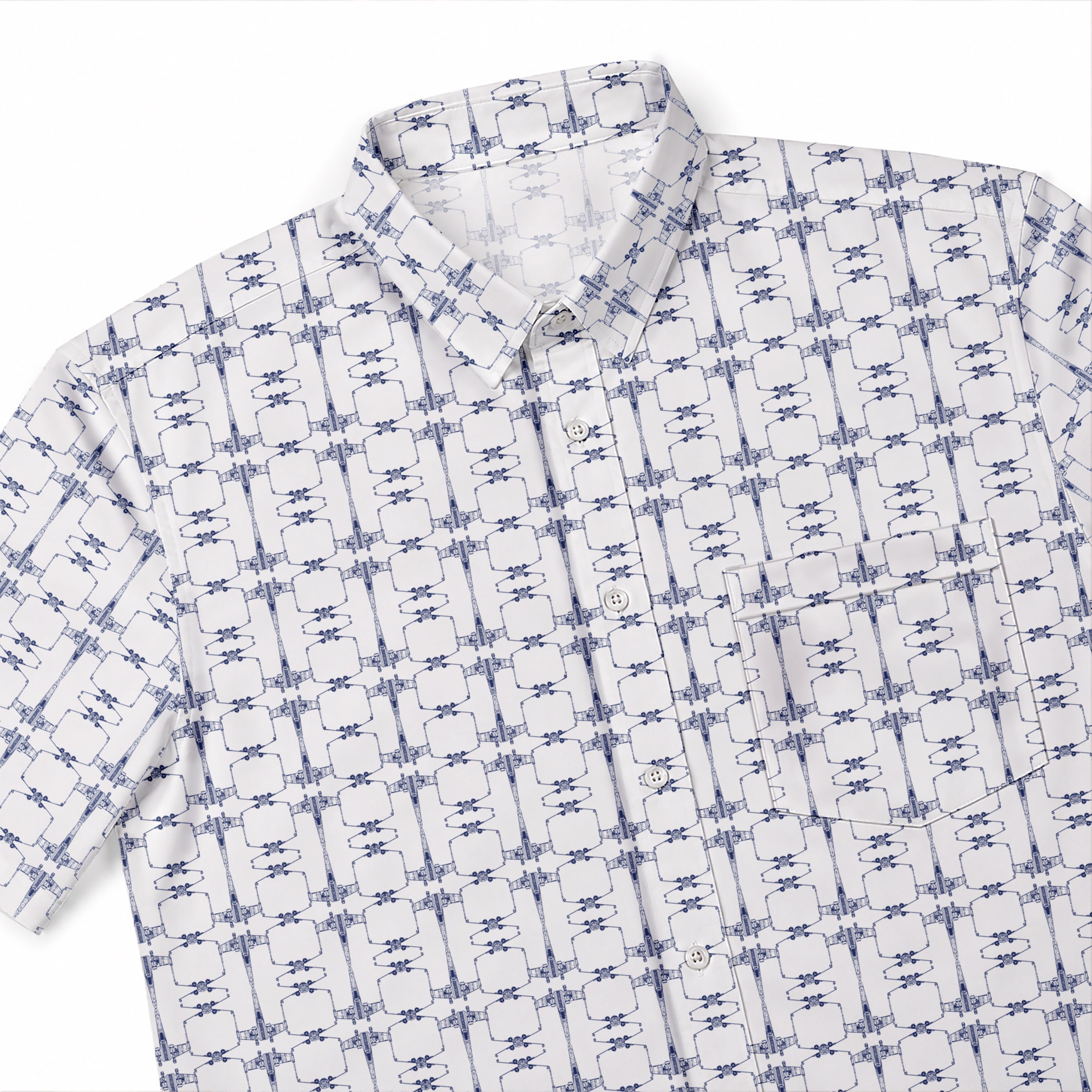 Galactic X-Wing Starfighter Pattern Hawaiian Shirt with Pocket - Galactic Button Down Shirt