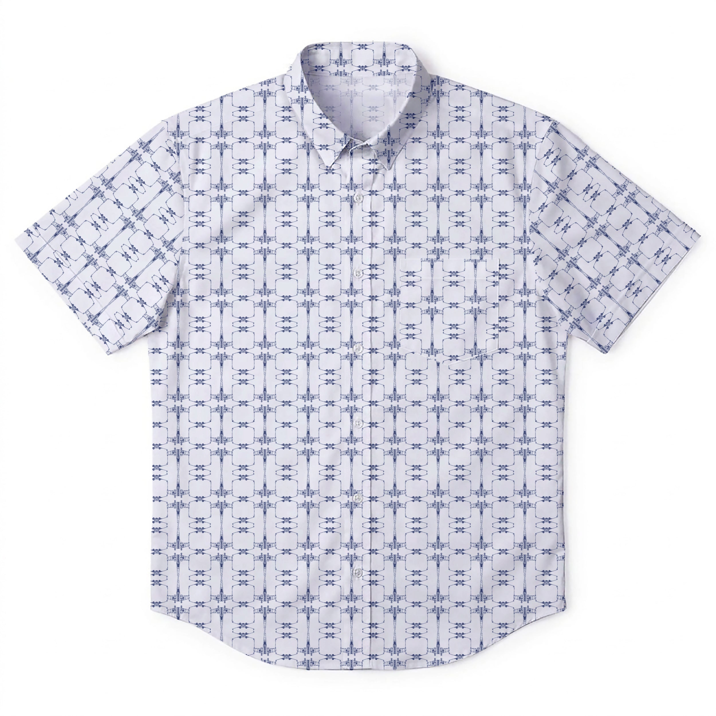 X-Wing Starfighter Pattern Hawaiian Shirt with Pocket - Star Wars Button Down Shirt