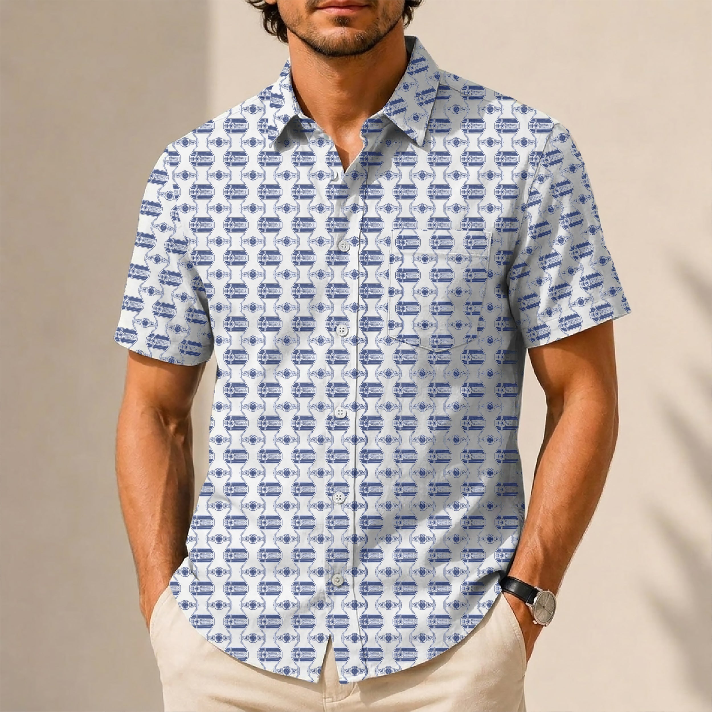 TIE Fighter Pattern Hawaiian Shirt with Pocket - Star Wars Button Down Shirt