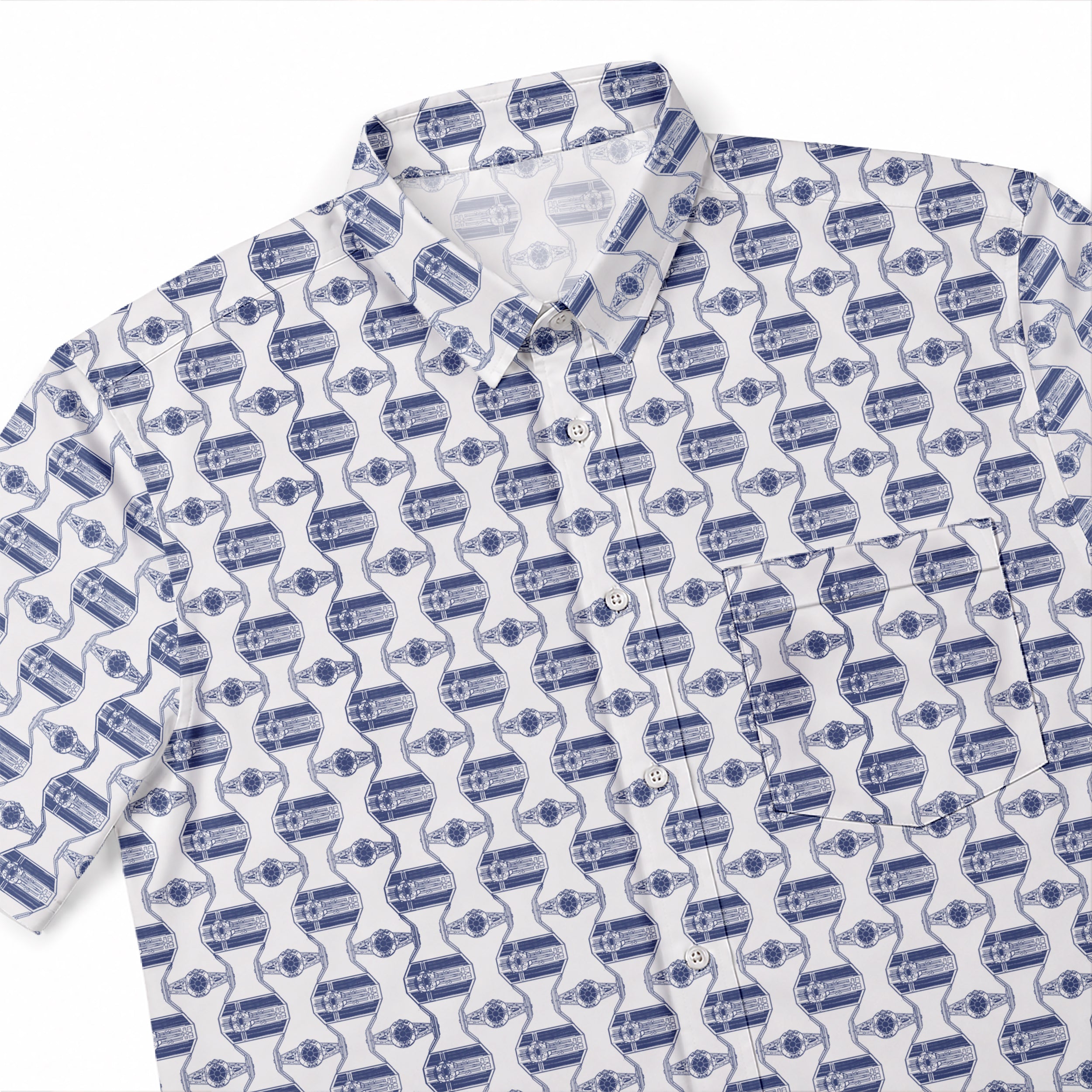 Galactic TIE Fighter Pattern Hawaiian Shirt with Pocket - Galactic Button Down Shirt