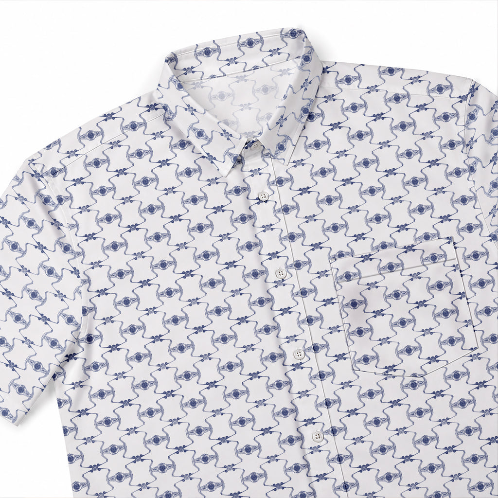 Galactic X-Wing Starfighter & TIE Fighter Pattern Hawaiian Shirt with Pocket - Galactic Button Down Shirt