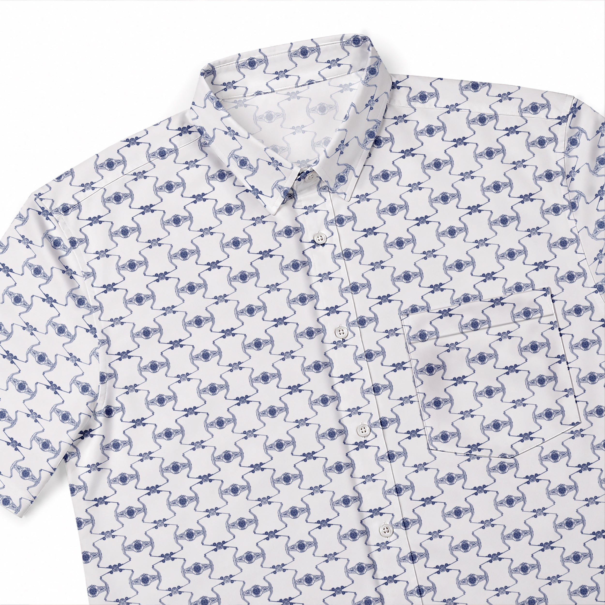 Galactic X-Wing Starfighter & TIE Fighter Pattern Hawaiian Shirt with Pocket - Galactic Button Down Shirt