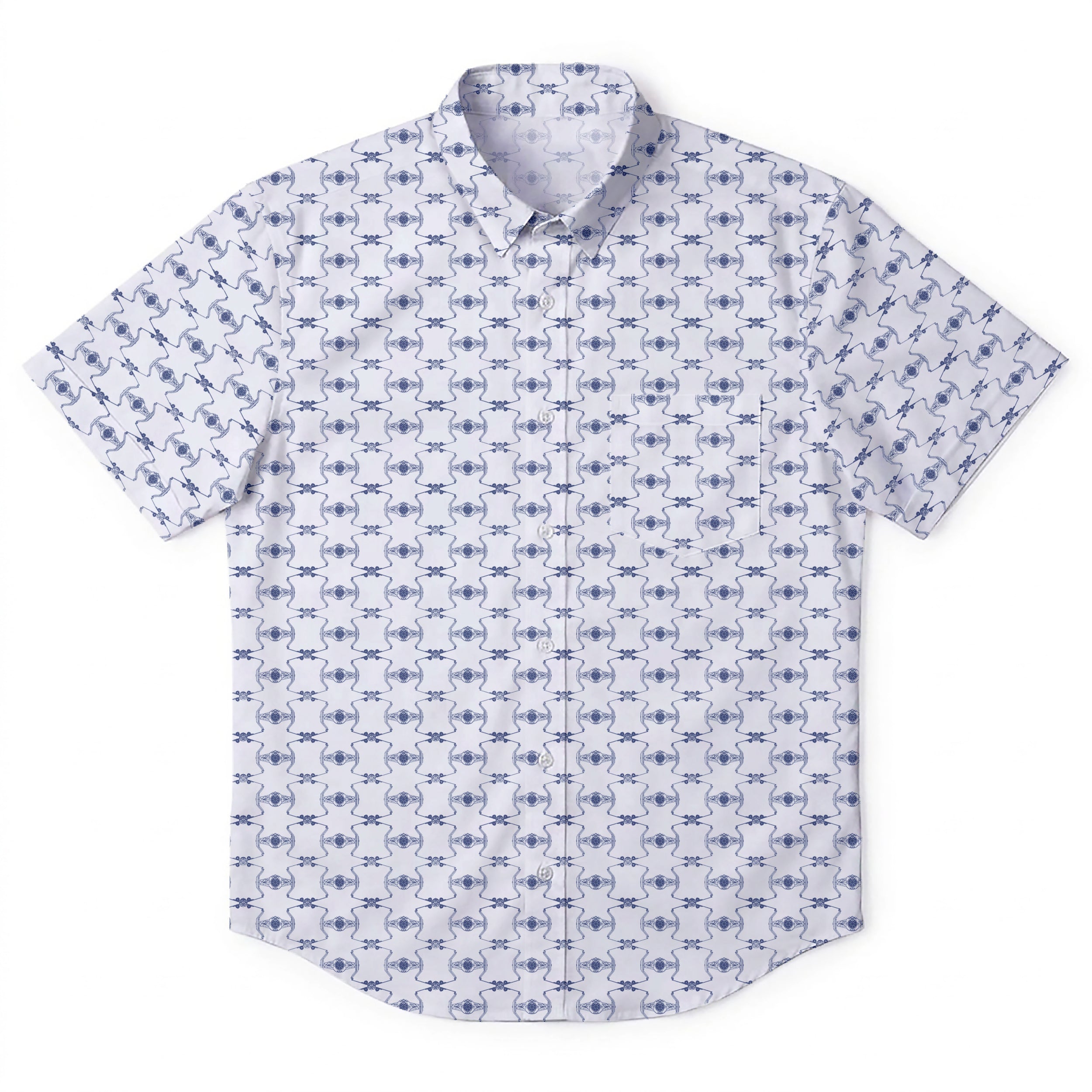 X-Wing Starfighter & TIE Fighter Pattern Hawaiian Shirt with Pocket - Star Wars Button Down Shirt