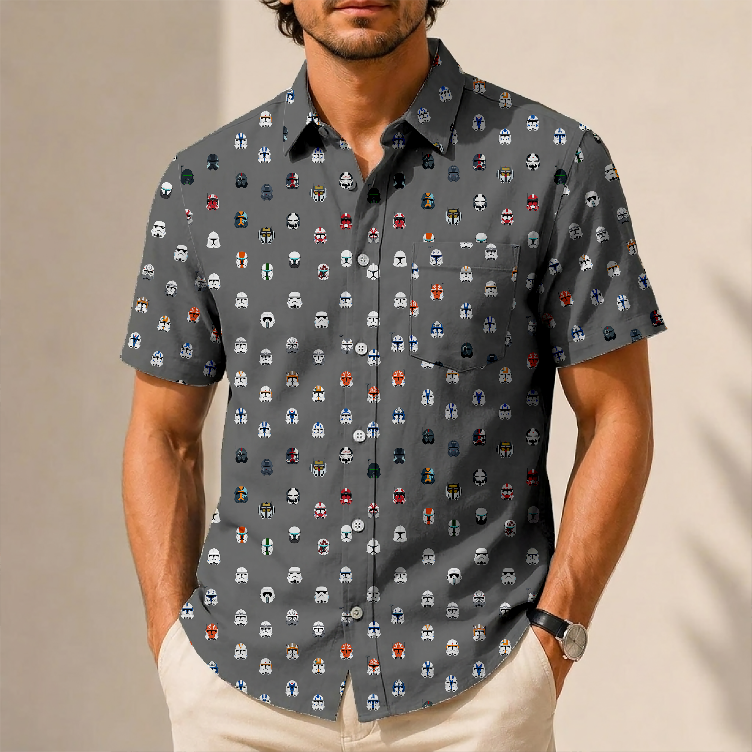 Galactic Troopers Helmets Hawaiian Shirt with Pocket - Galactic Button Down Shirt