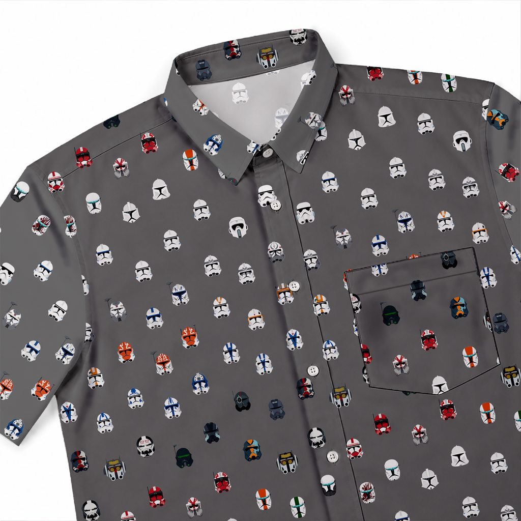Galactic Troopers Helmets Hawaiian Shirt with Pocket - Galactic Button Down Shirt
