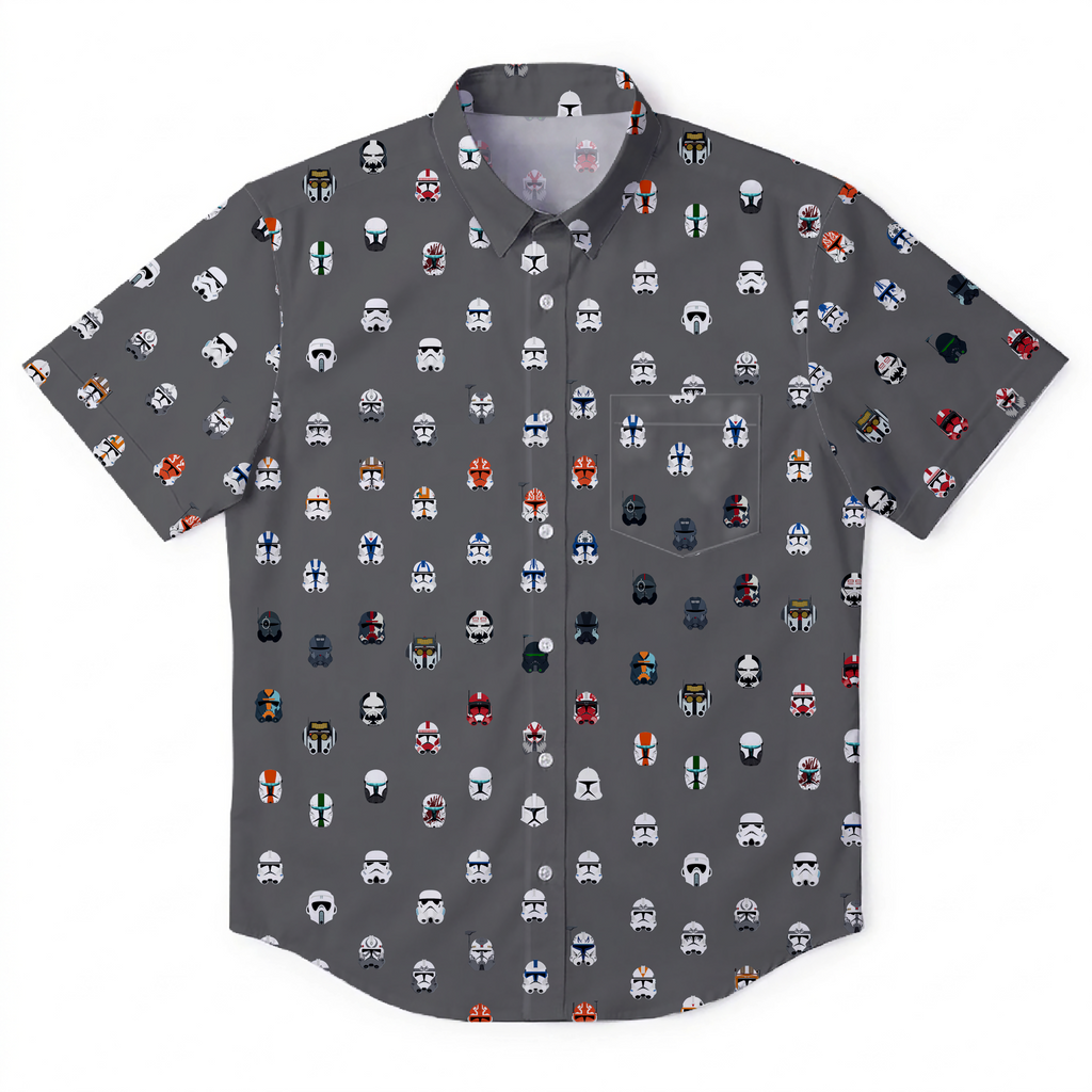 Galactic Troopers Helmets Hawaiian Shirt with Pocket - Galactic Button Down Shirt