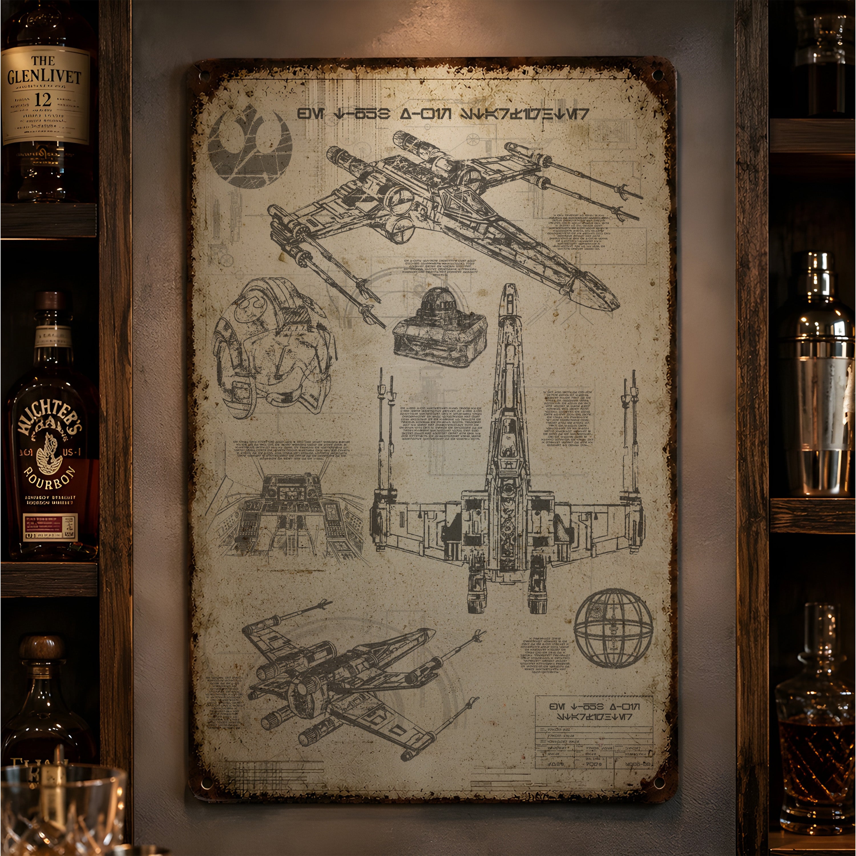 T-65B X-Wing Starfighter Blueprint Vintage Metal Sign - Vintage Home Decor Gifts for Fans