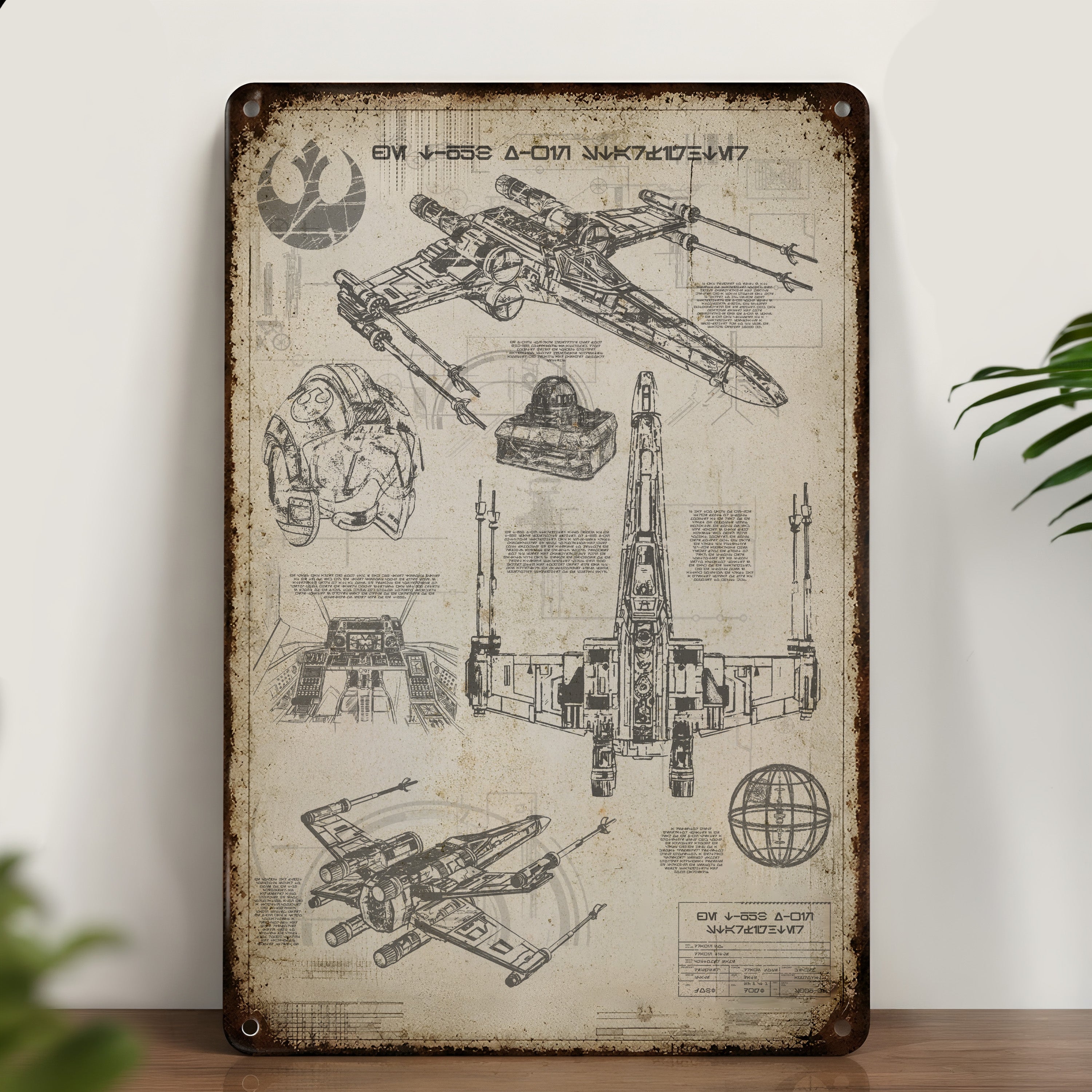 T-65B X-Wing Starfighter Blueprint Vintage Metal Sign - Vintage Home Decor Gifts for Fans