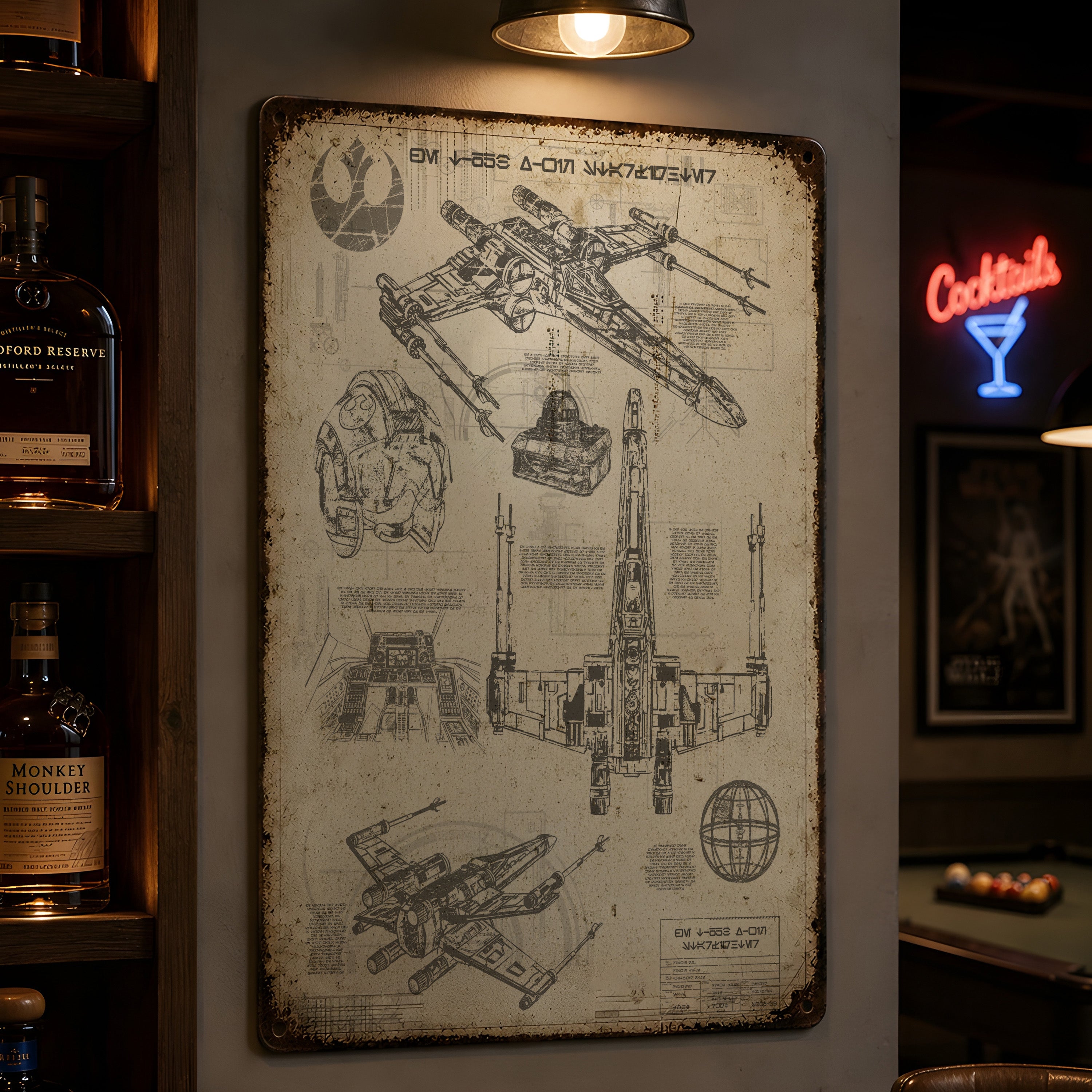 T-65B X-Wing Starfighter Blueprint Vintage Metal Sign - Vintage Home Decor Gifts for Fans