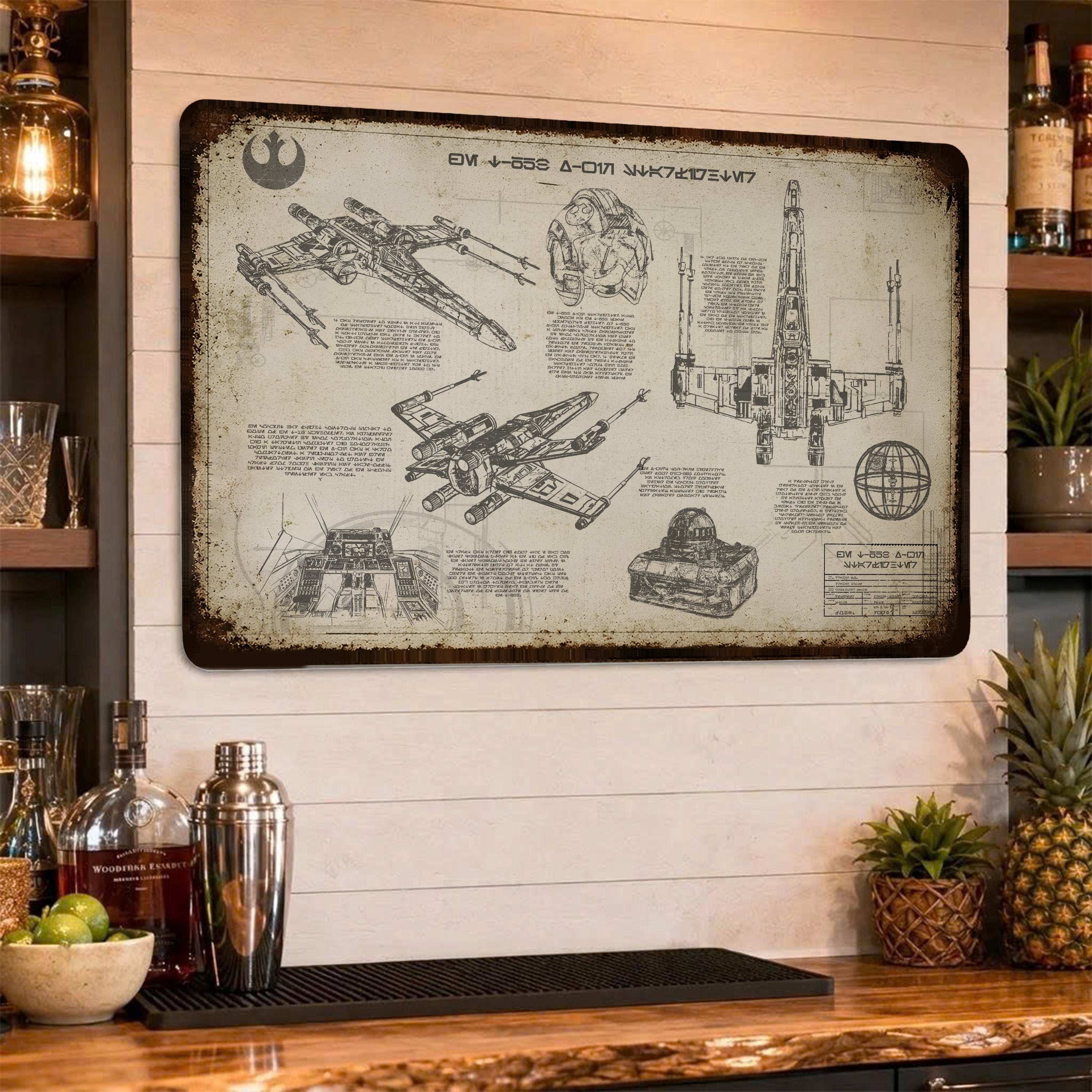 T-65B X-Wing Starfighter Blueprint Vintage Metal Sign - Vintage Home Decor Gifts for Fans