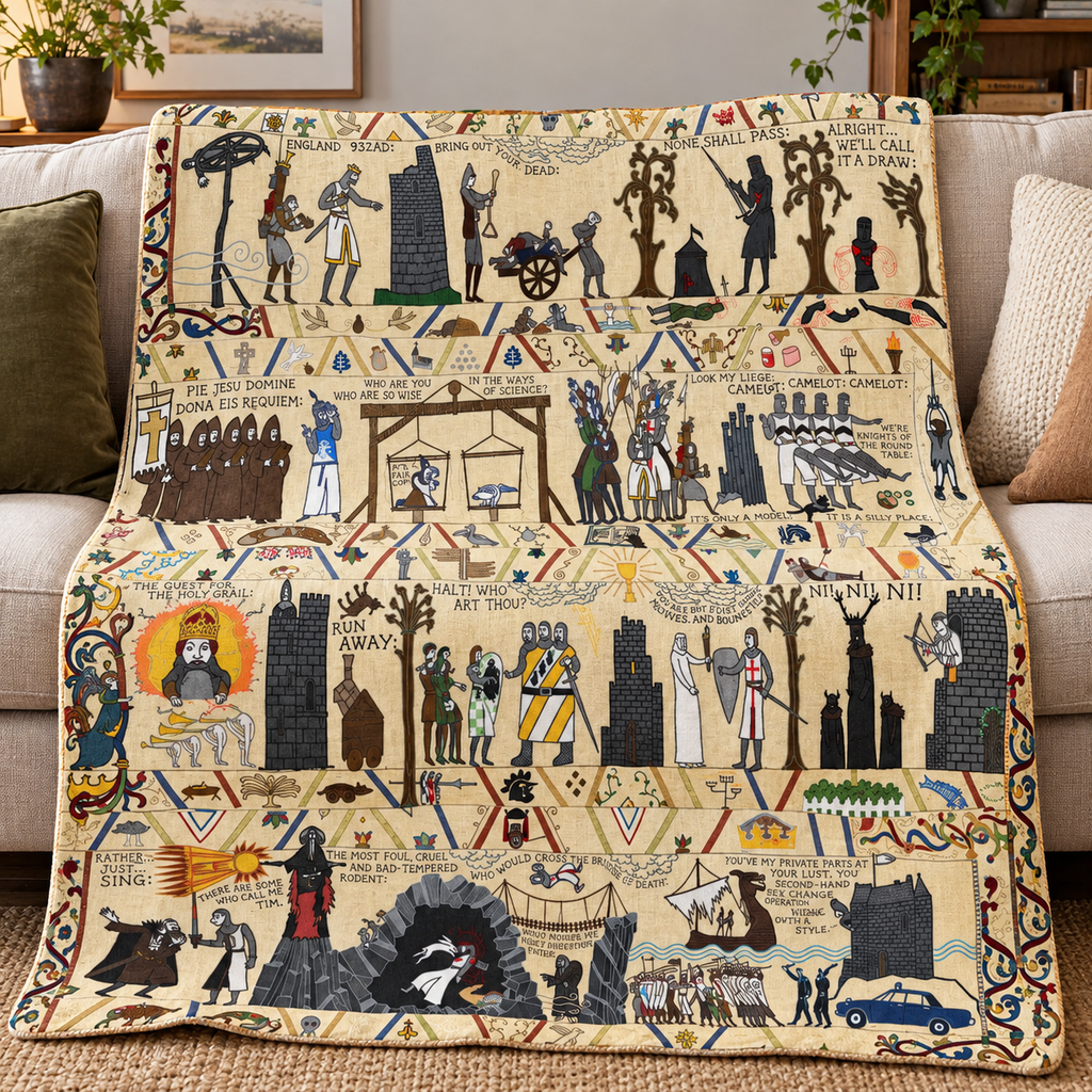 Monty Python And The Holy Grail Bayeux Tapestry Blanket - Classic Comedy Movie Sherpa Blanket Gift for Fans