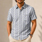 Millennium Falcon & Star Destroyer Pattern Hawaiian Shirt with Pocket - Galactic Button Down Shirt