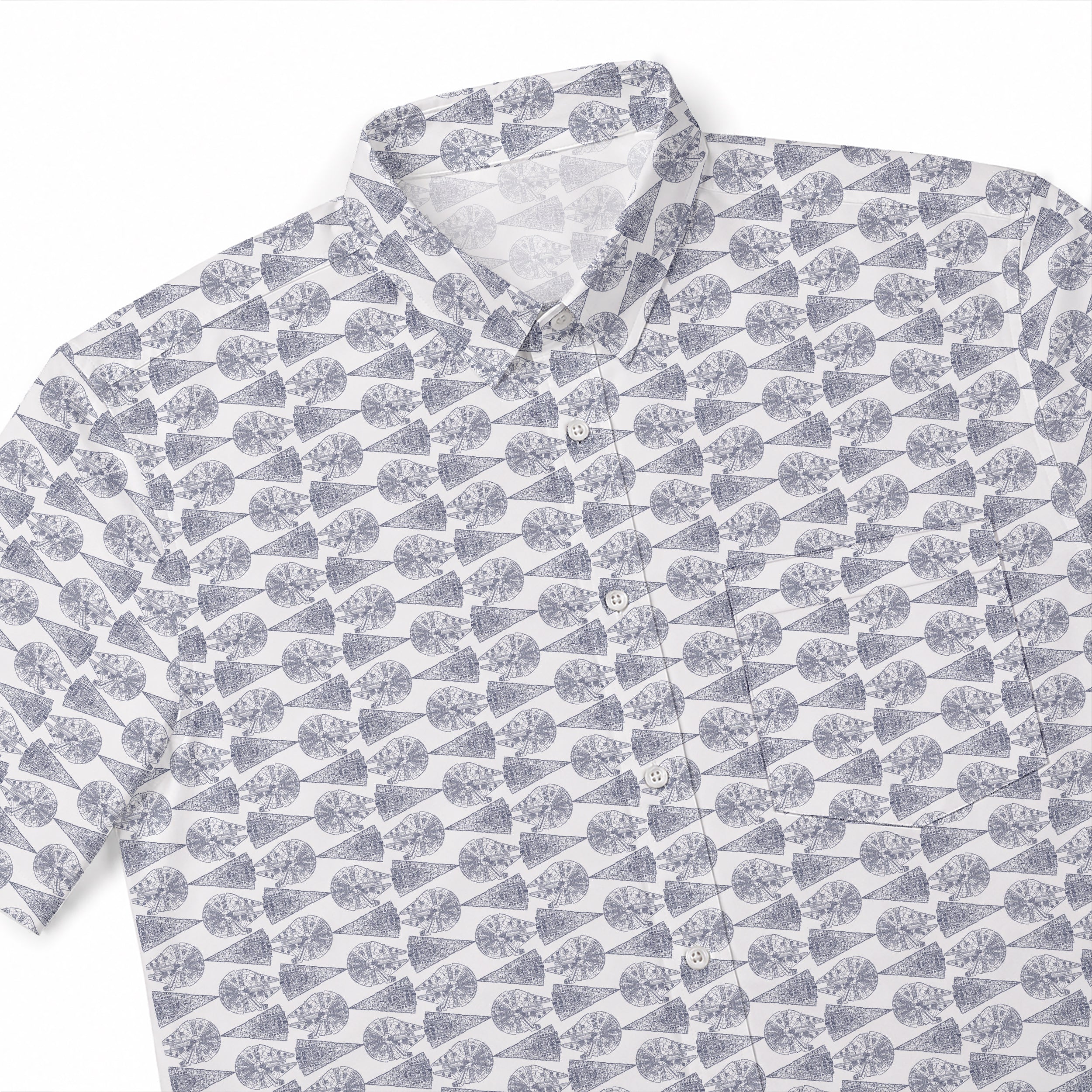 Millennium Falcon & Star Destroyer Pattern Hawaiian Shirt with Pocket - Galactic Button Down Shirt
