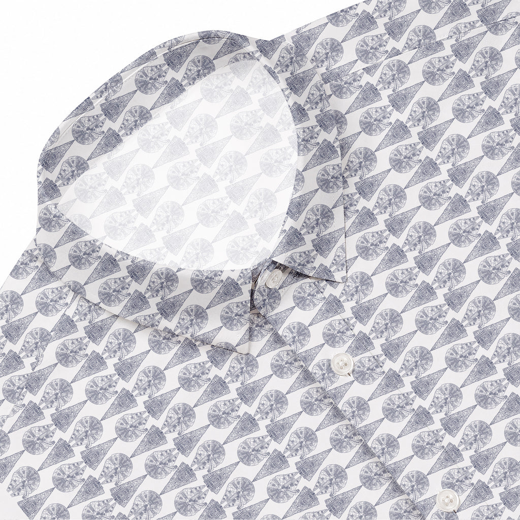 Millennium Falcon & Star Destroyer Pattern Hawaiian Shirt with Pocket - Galactic Button Down Shirt