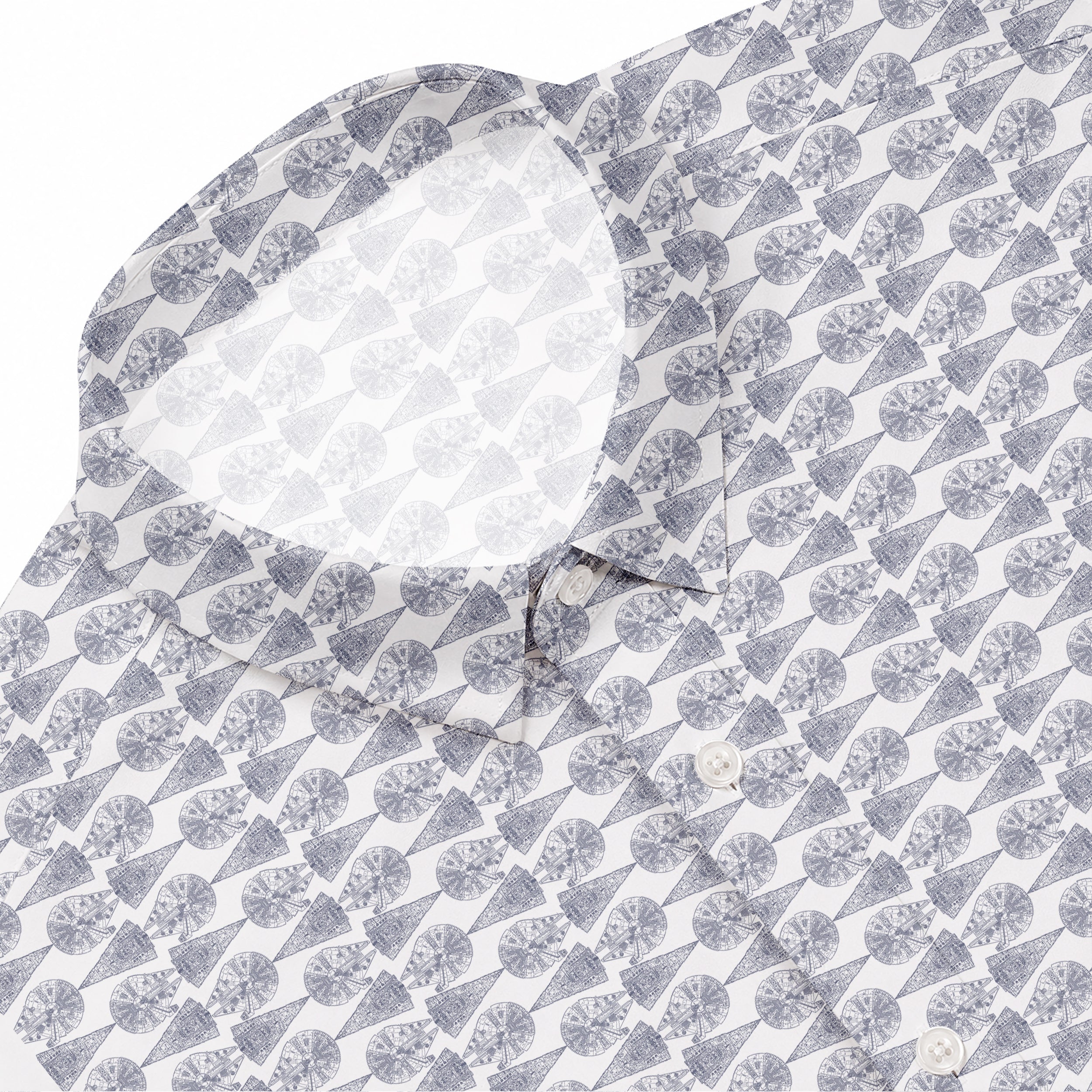Millennium Falcon & Star Destroyer Pattern Hawaiian Shirt with Pocket - Galactic Button Down Shirt