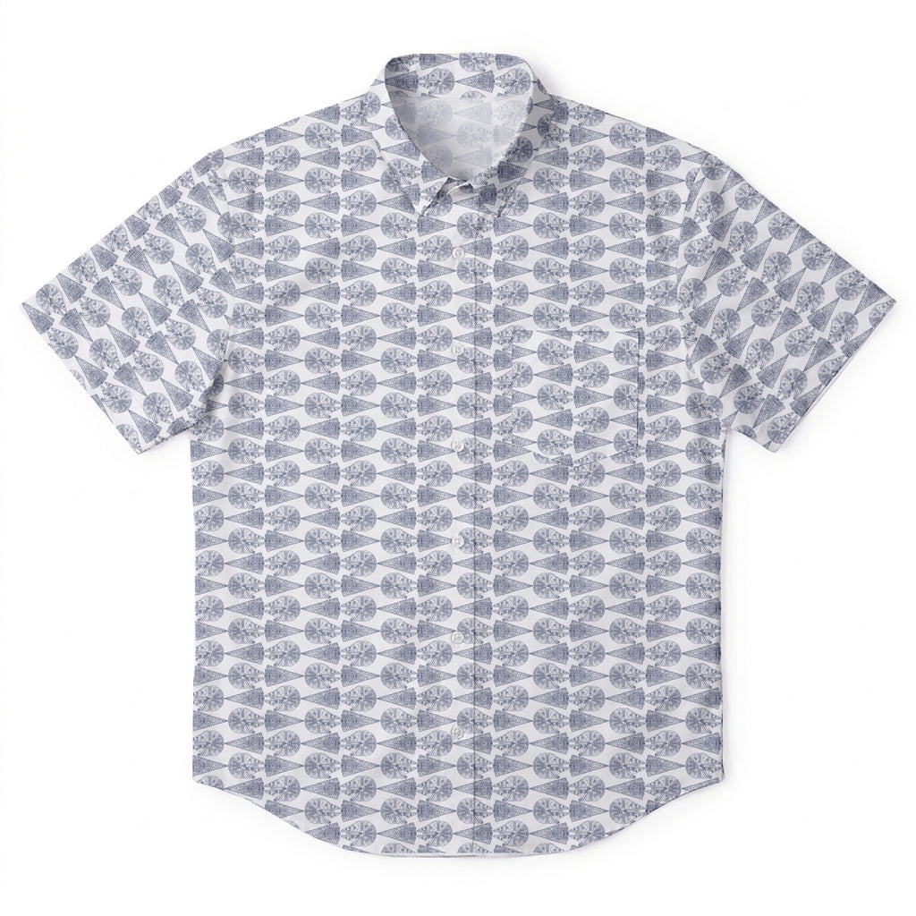 Millennium Falcon & Star Destroyer Pattern Hawaiian Shirt with Pocket - Galactic Button Down Shirt