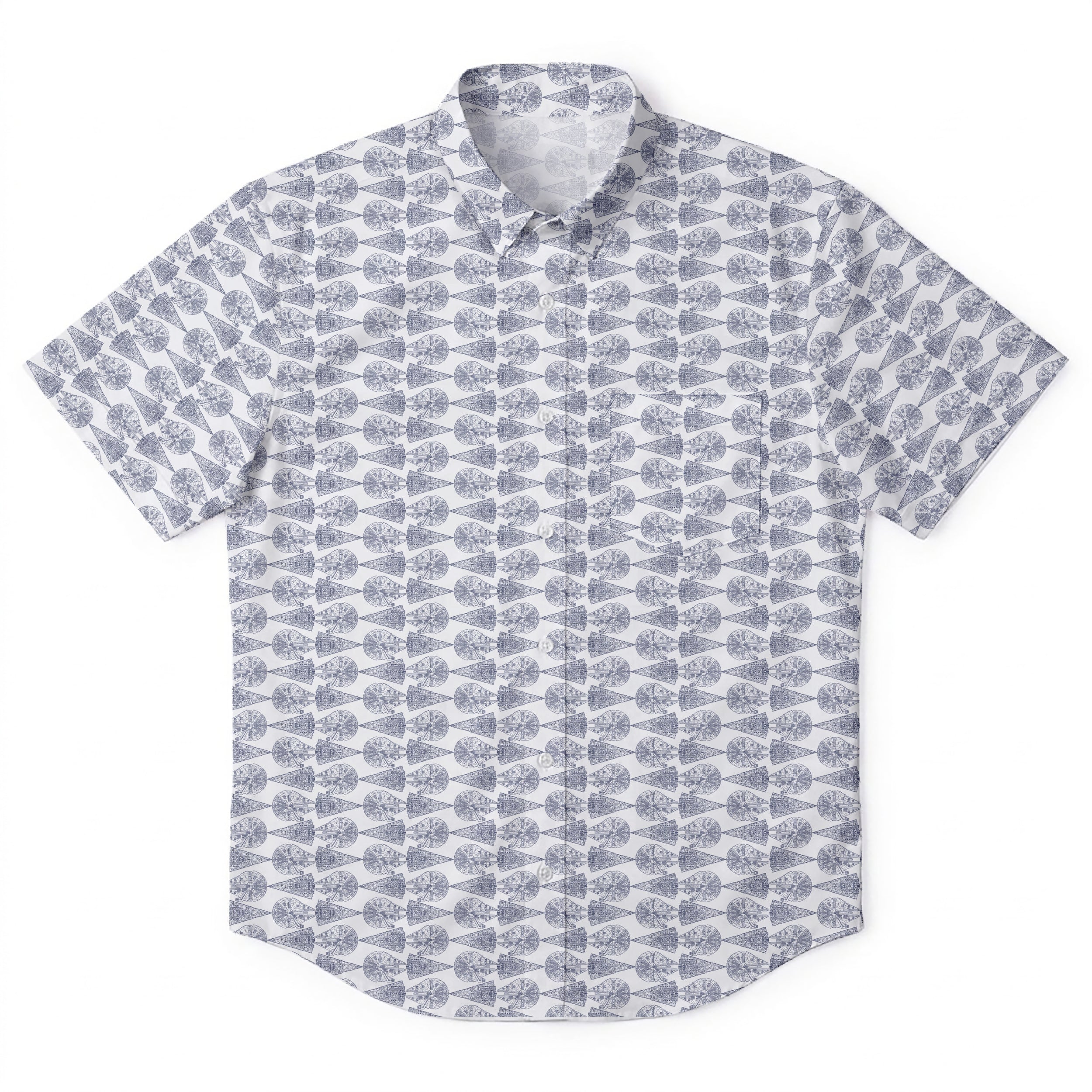 Millennium Falcon & Star Destroyer Pattern Hawaiian Shirt with Pocket - Galactic Button Down Shirt