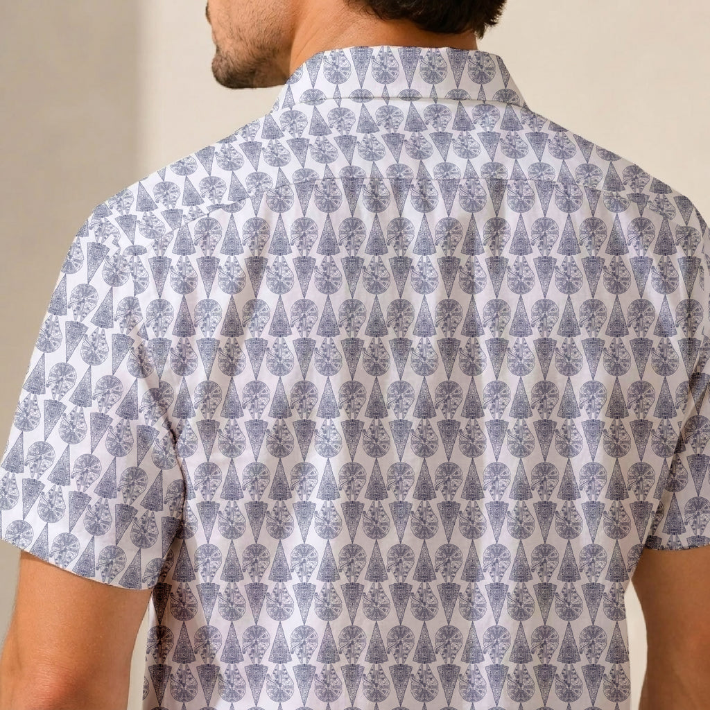 Millennium Falcon & Star Destroyer Pattern Hawaiian Shirt with Pocket - Galactic Button Down Shirt