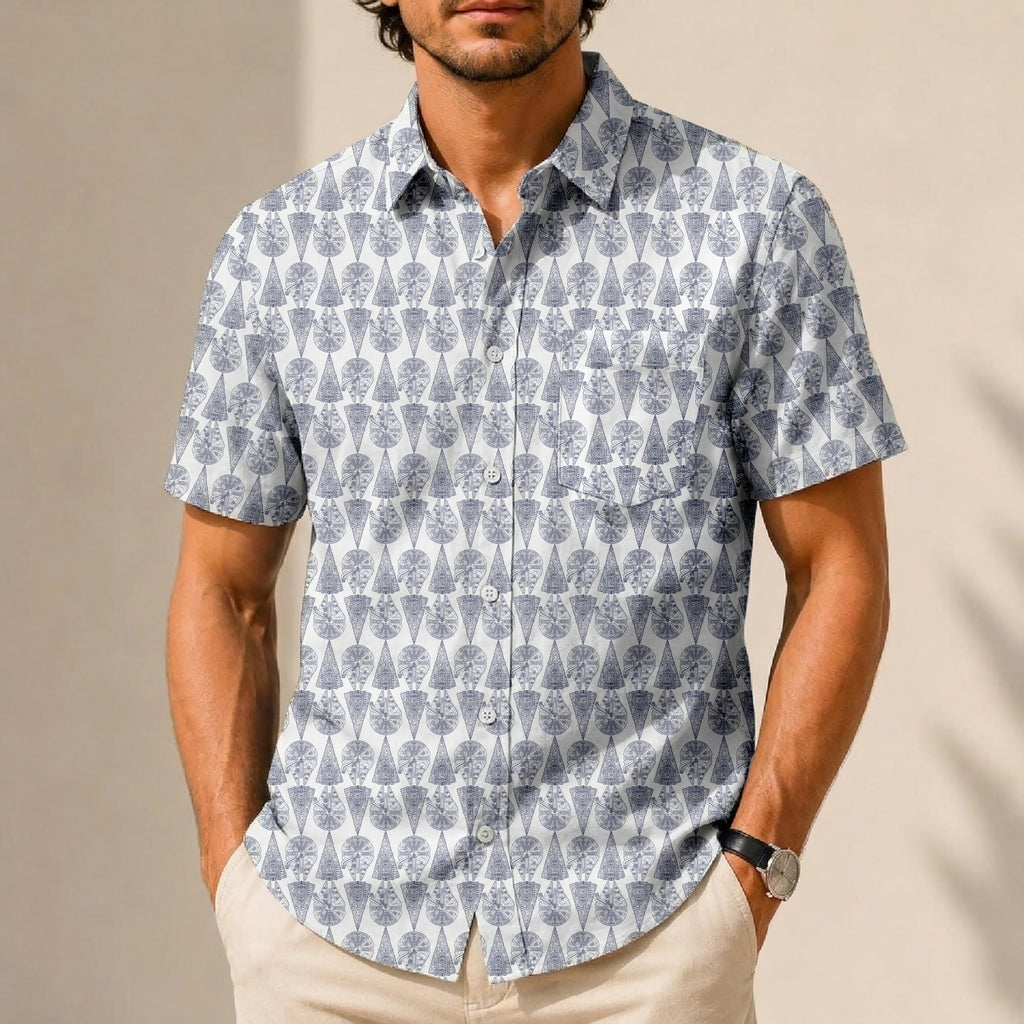 Millennium Falcon & Star Destroyer Pattern Hawaiian Shirt with Pocket - Galactic Button Down Shirt