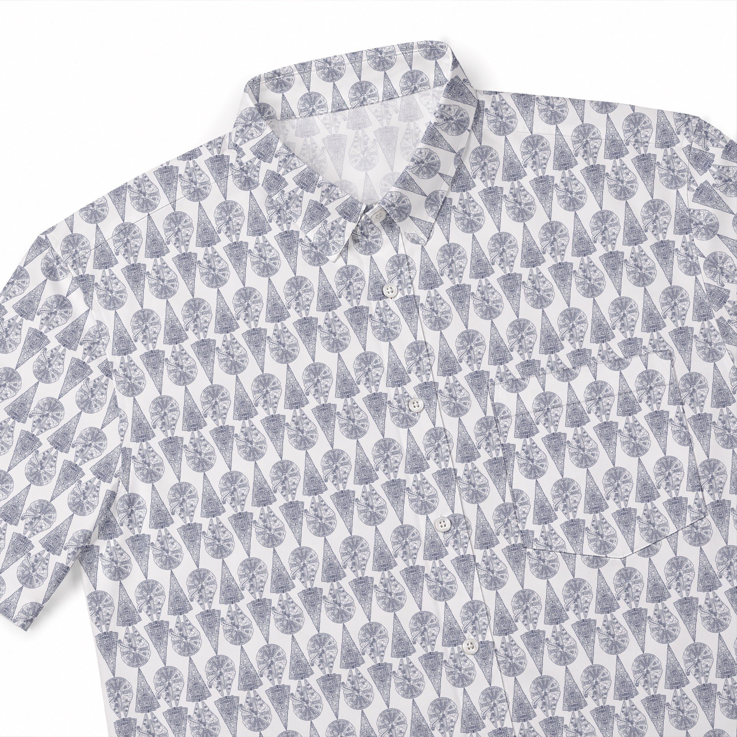 Millennium Falcon & Star Destroyer Pattern Hawaiian Shirt with Pocket - Galactic Button Down Shirt