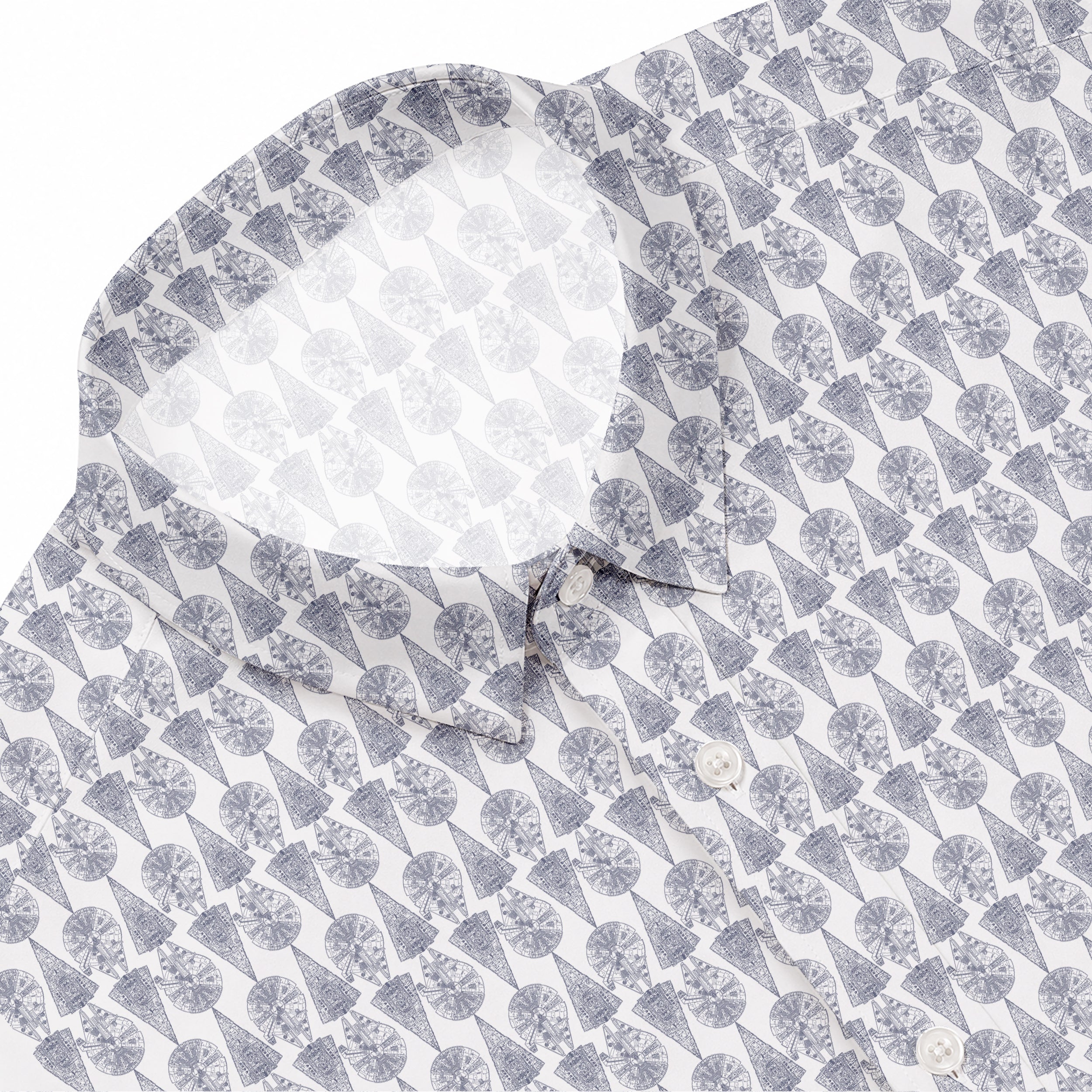 Millennium Falcon & Star Destroyer Pattern Hawaiian Shirt with Pocket - Galactic Button Down Shirt