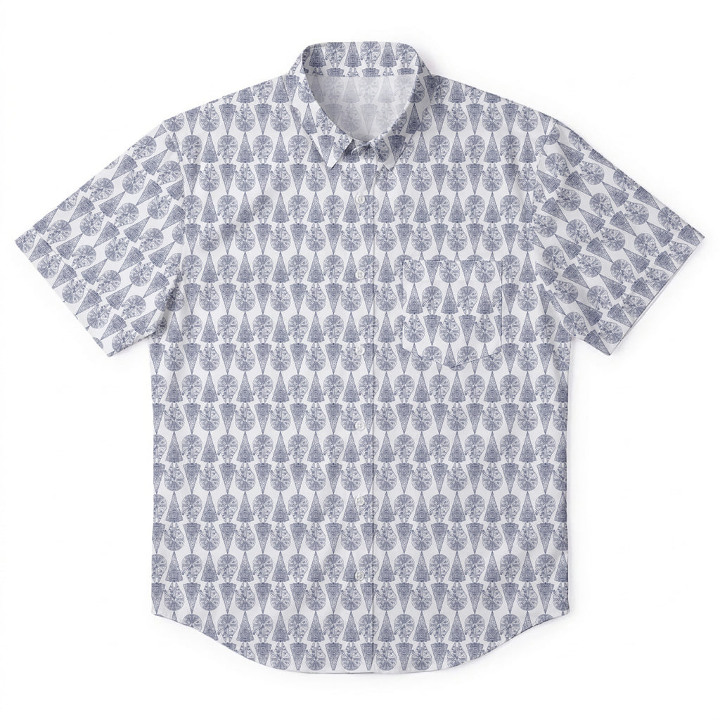 Millennium Falcon & Star Destroyer Pattern Hawaiian Shirt with Pocket - Galactic Button Down Shirt