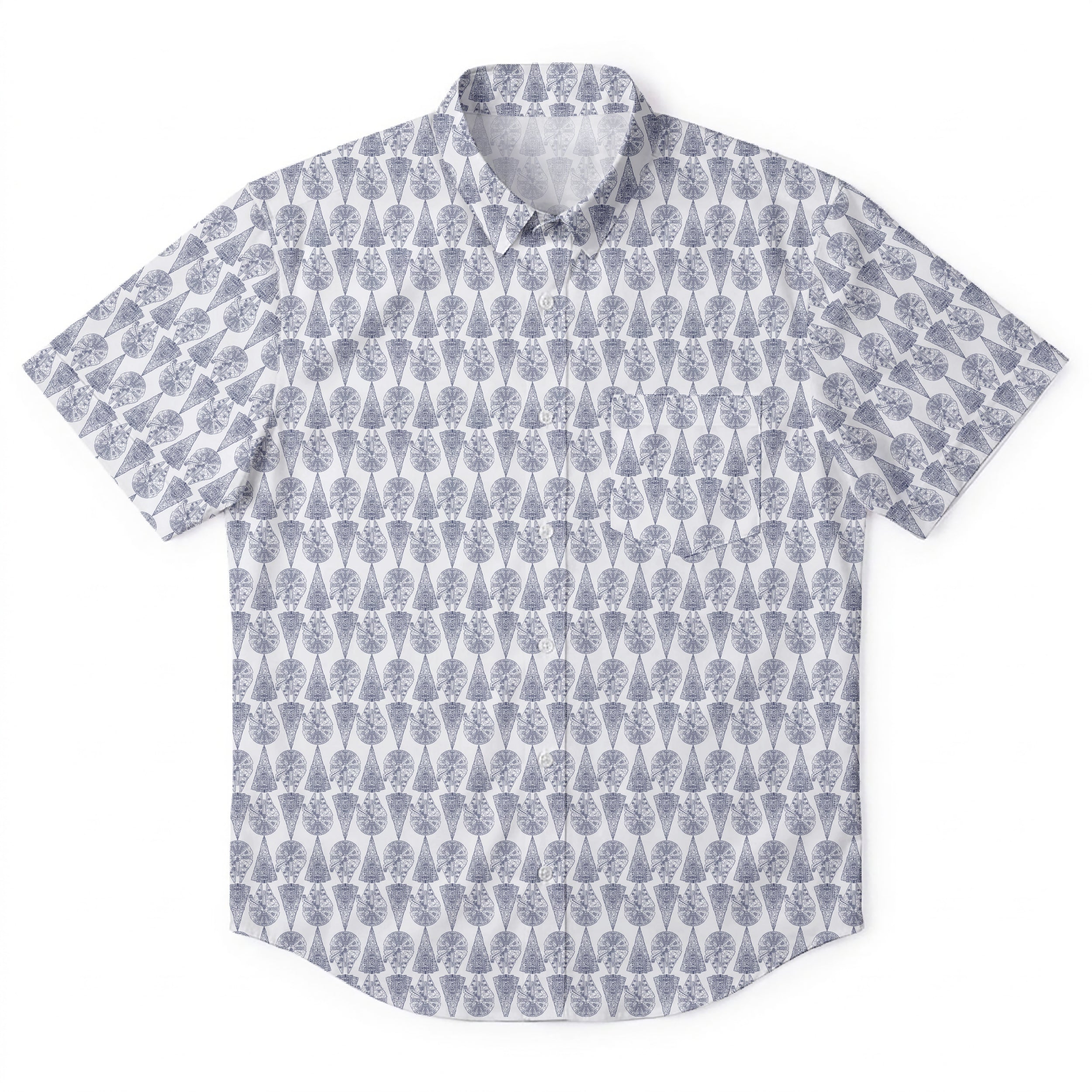 Millennium Falcon & Star Destroyer Pattern Hawaiian Shirt with Pocket - Galactic Button Down Shirt