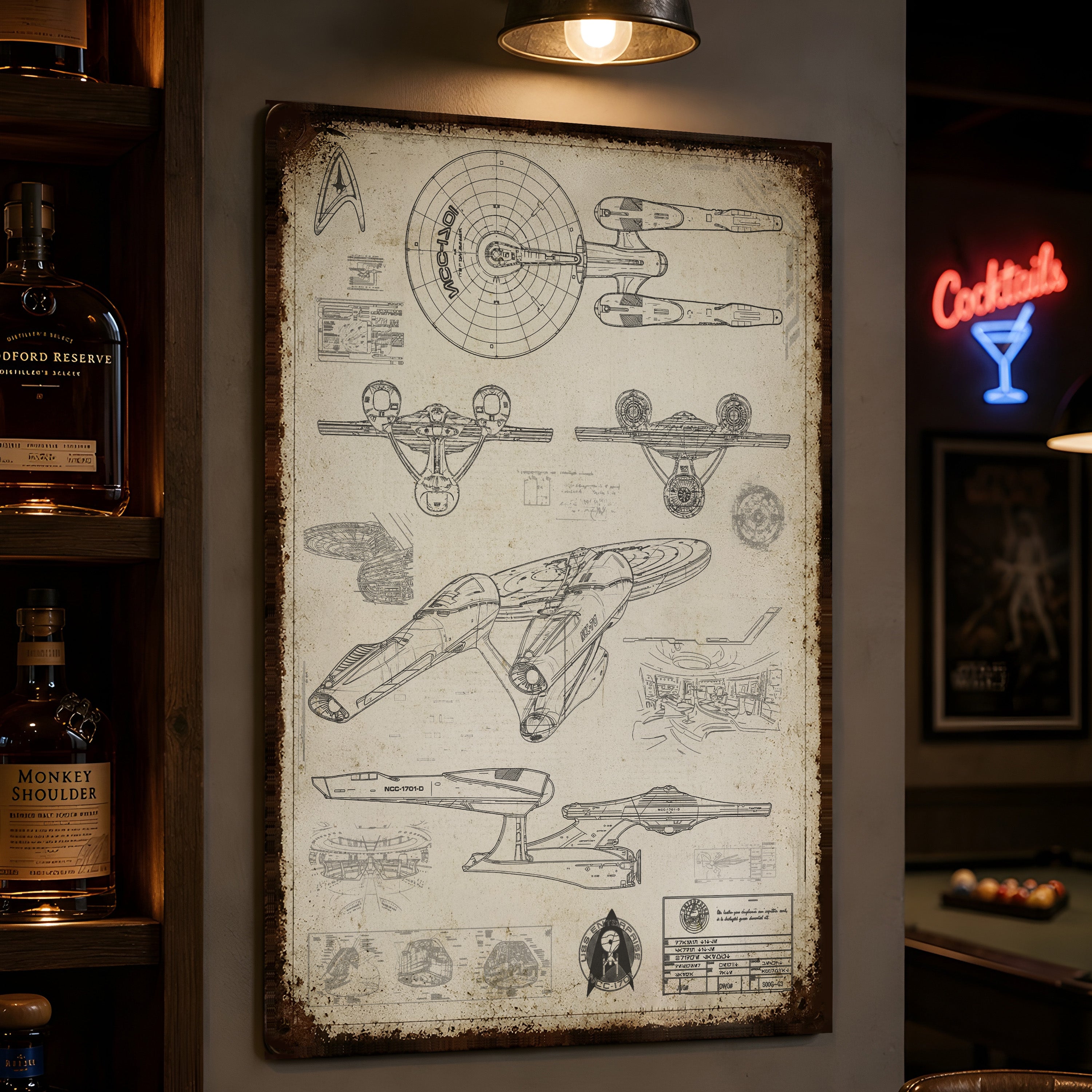 New Enterprise USS 1701 Blueprint Art Print Vintage Metal Sign - Sci-fi Vintage Home Decor Gifts for Fans