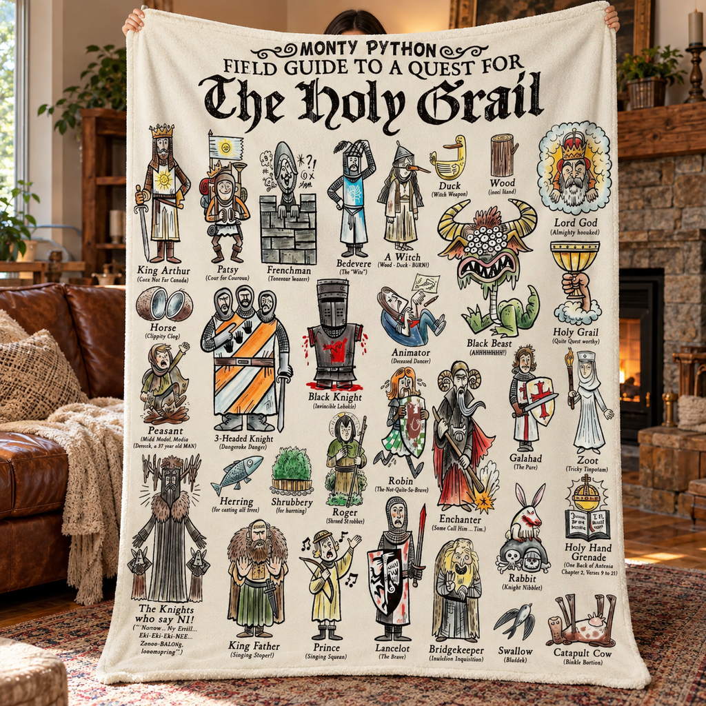 Monty Python And The Holy Grail Characters Art Blanket - Classic Comedy Movie Sherpa Blanket Gift for Fans