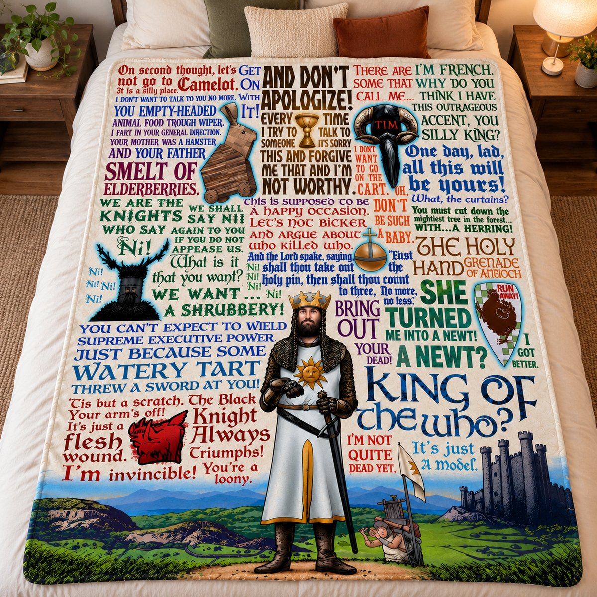 Monty Python And The Holy Grail - King of the Who? Christmas Blanket - British Comedy Movie Sherpa Blanket Gift for Fans