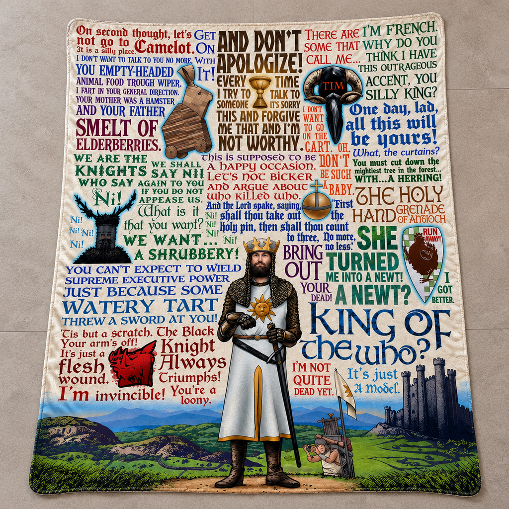 Monty Python And The Holy Grail - King of the Who? Christmas Blanket - British Comedy Movie Sherpa Blanket Gift for Fans