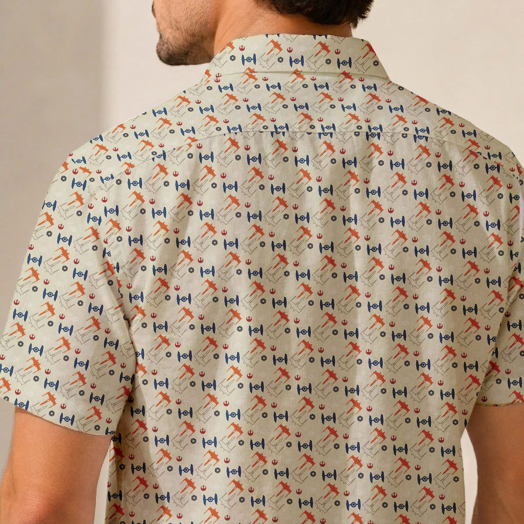 X-Wing Starfighter & TIE Fighter Logo Pattern Hawaiian Shirt with Pocket - Galactic Button Down Shirt